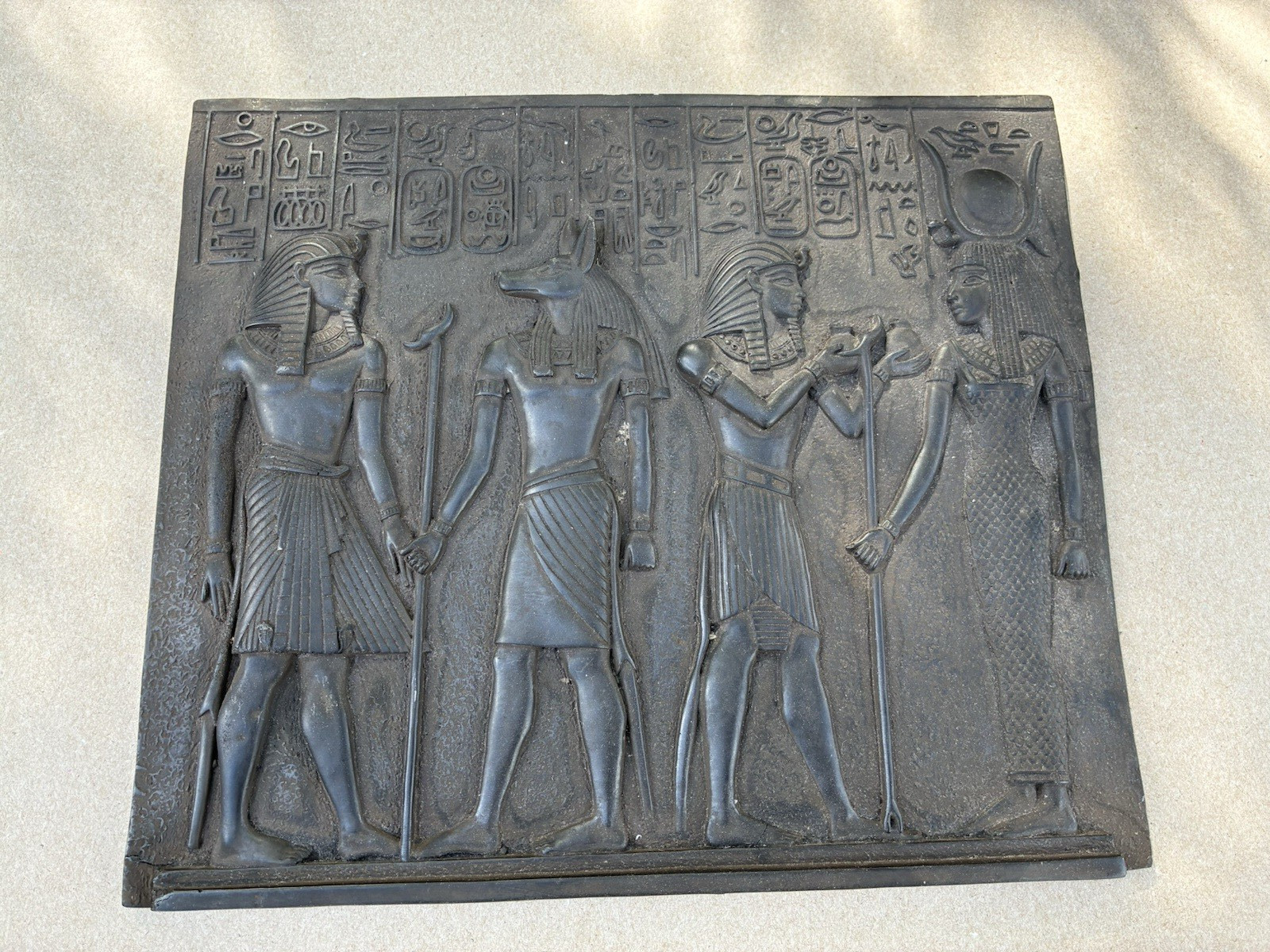 Large Egyptian Wall Hanging Pharaohs Offering To The Gods Hathor & Anubis Large Egyptian Wall Hanging Pharaohs Offering To The Gods Hathor & Anubis