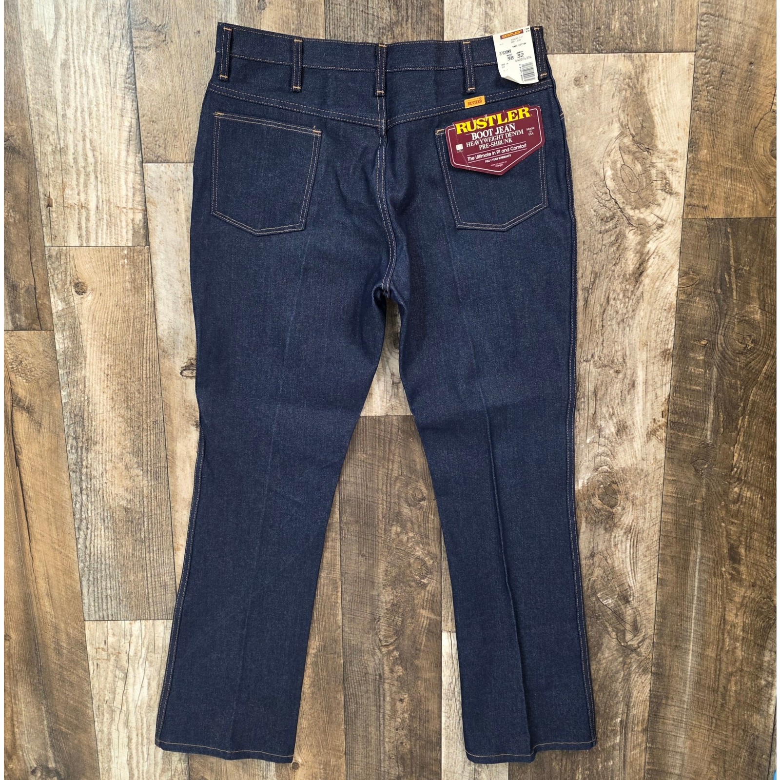 Vintage Rustler Bootcut Jeans Mens 38x32 Dark Denim Made USA Deadstock Cowboy