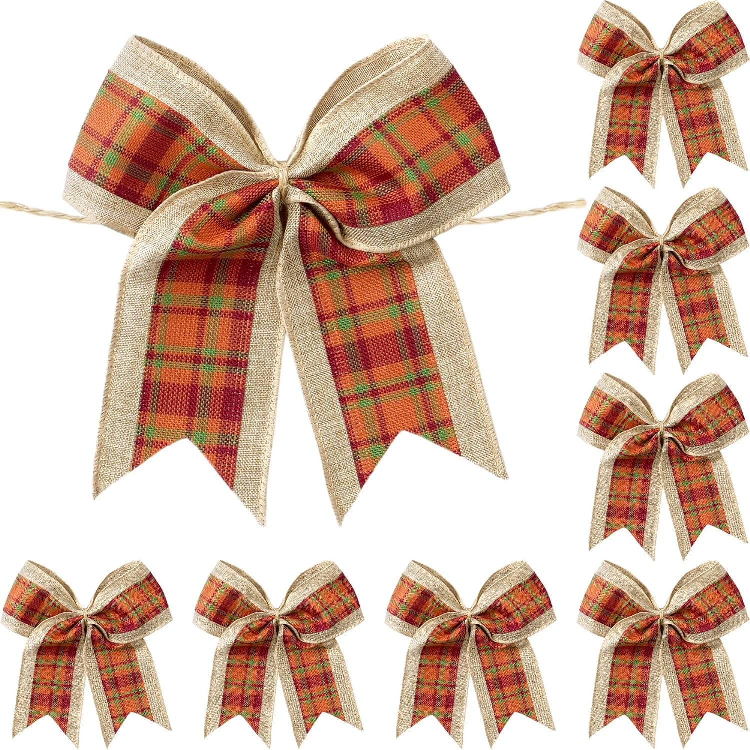 8 Pcs Fall Bows for Wreath, Plaid Thanksgiving Bows, 7 Inch 8 Pcs Fall Bows for Wreath, Plaid Thanksgiving Bows, 7 Inch