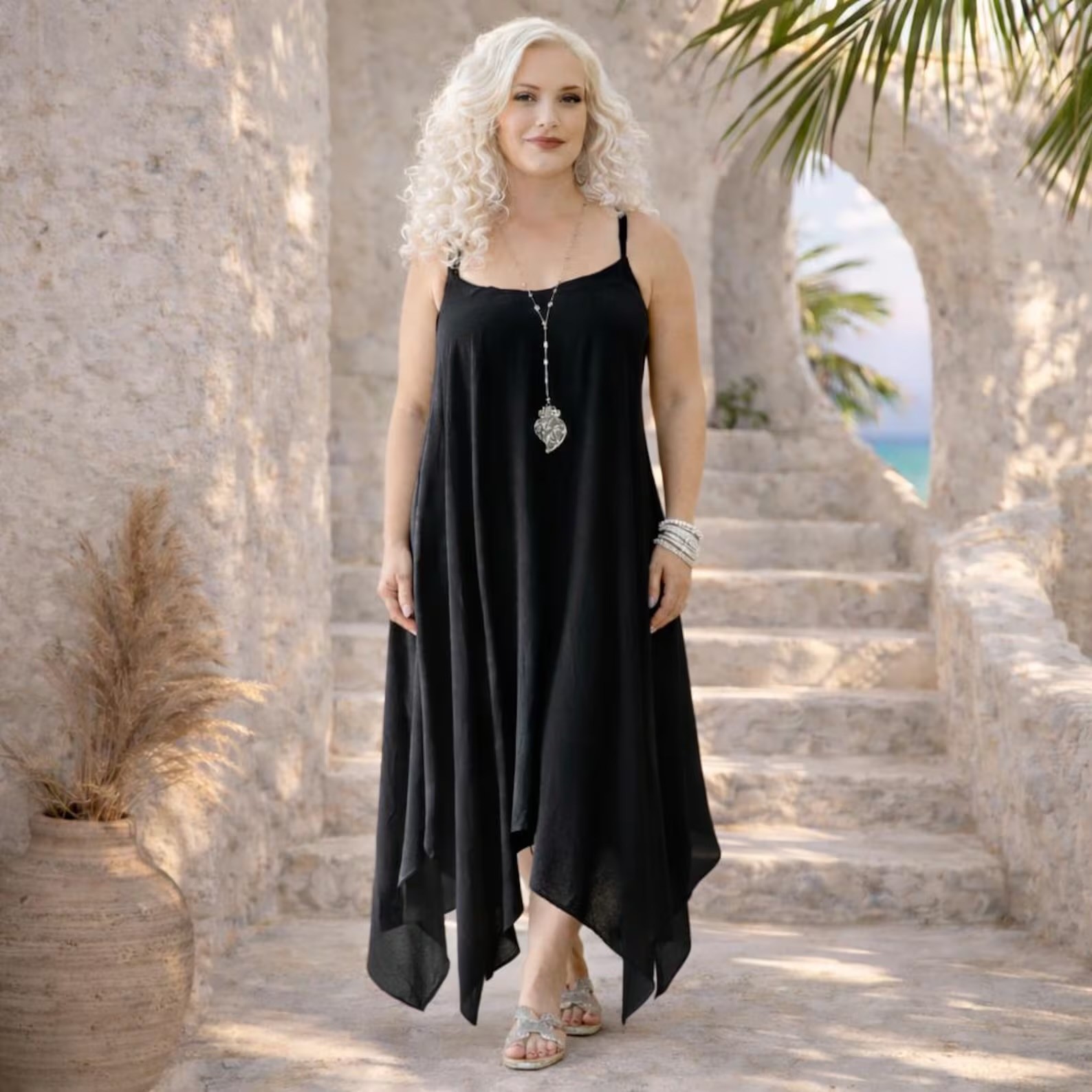 Asymmetrical Rayon Dress, Bohemian Flowy Maxi, Made to Order Style WW120A