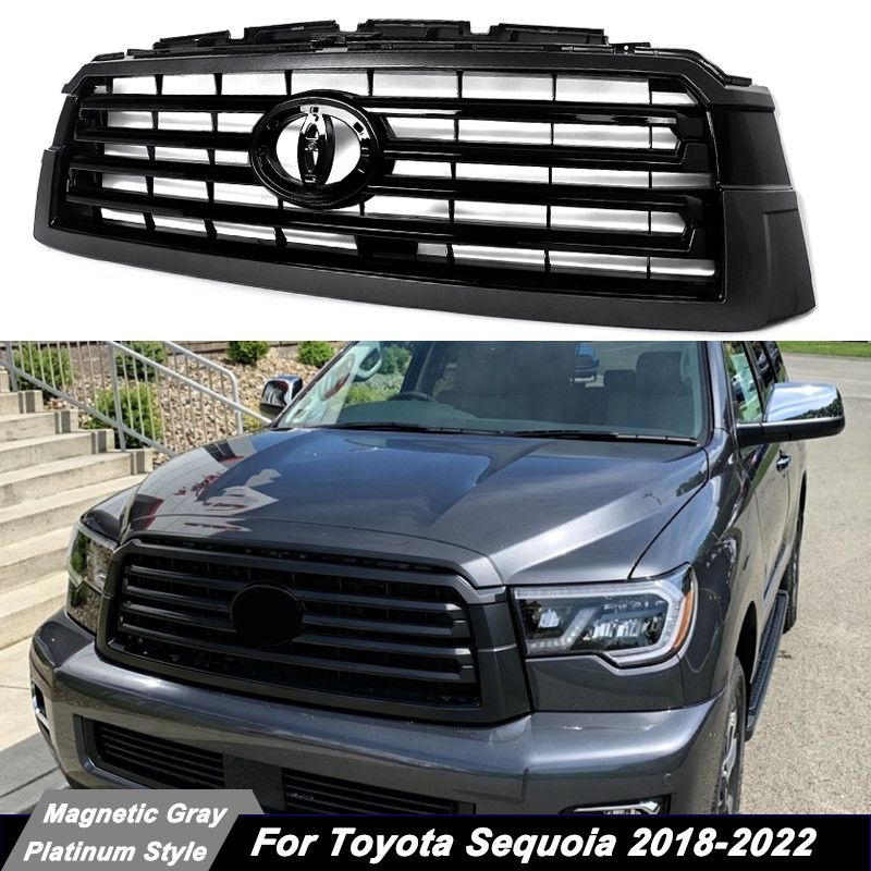 Magnetic Gray+Gloss Black Front Bumper Grille Grill For 2018-2022 Toyota Sequoia