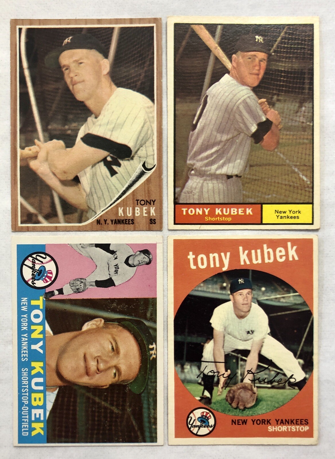 1959-62 Topps Tony Kubek New York Yankees Lot 4 Cards VG - Ex/Mint Condition 1959-62 Topps Tony Kubek New York Yankees Lot 4 Cards VG - Ex/Mint Condition