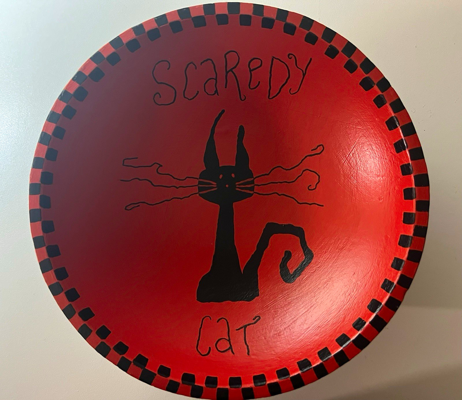 Halloween Scaredy Cat Bowl Orange/Black, Round Satin Primitive Design Halloween Scaredy Cat Bowl Orange/Black, Round Satin Primitive Design