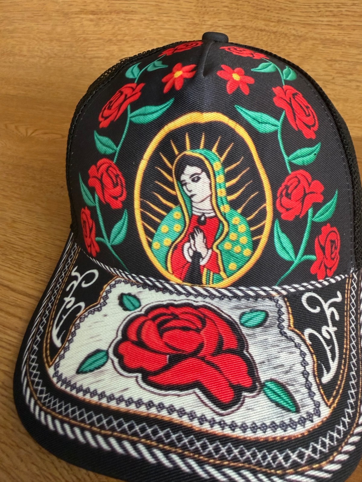 Stephen Wilson Jr PrintedVirgen Guadalupe Western Trucker Cap Flowers Saint Mary Stephen Wilson Jr PrintedVirgen Guadalupe Western Trucker Cap Flowers Saint Mary