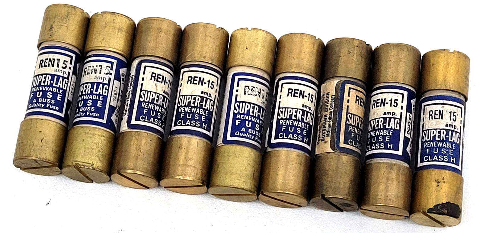 Lot of 9 - REN15 Bussmann 15 Amp Fuse Class H - Next Day Option Lot of 9 - REN15 Bussmann 15 Amp Fuse Class H - Next Day Option
