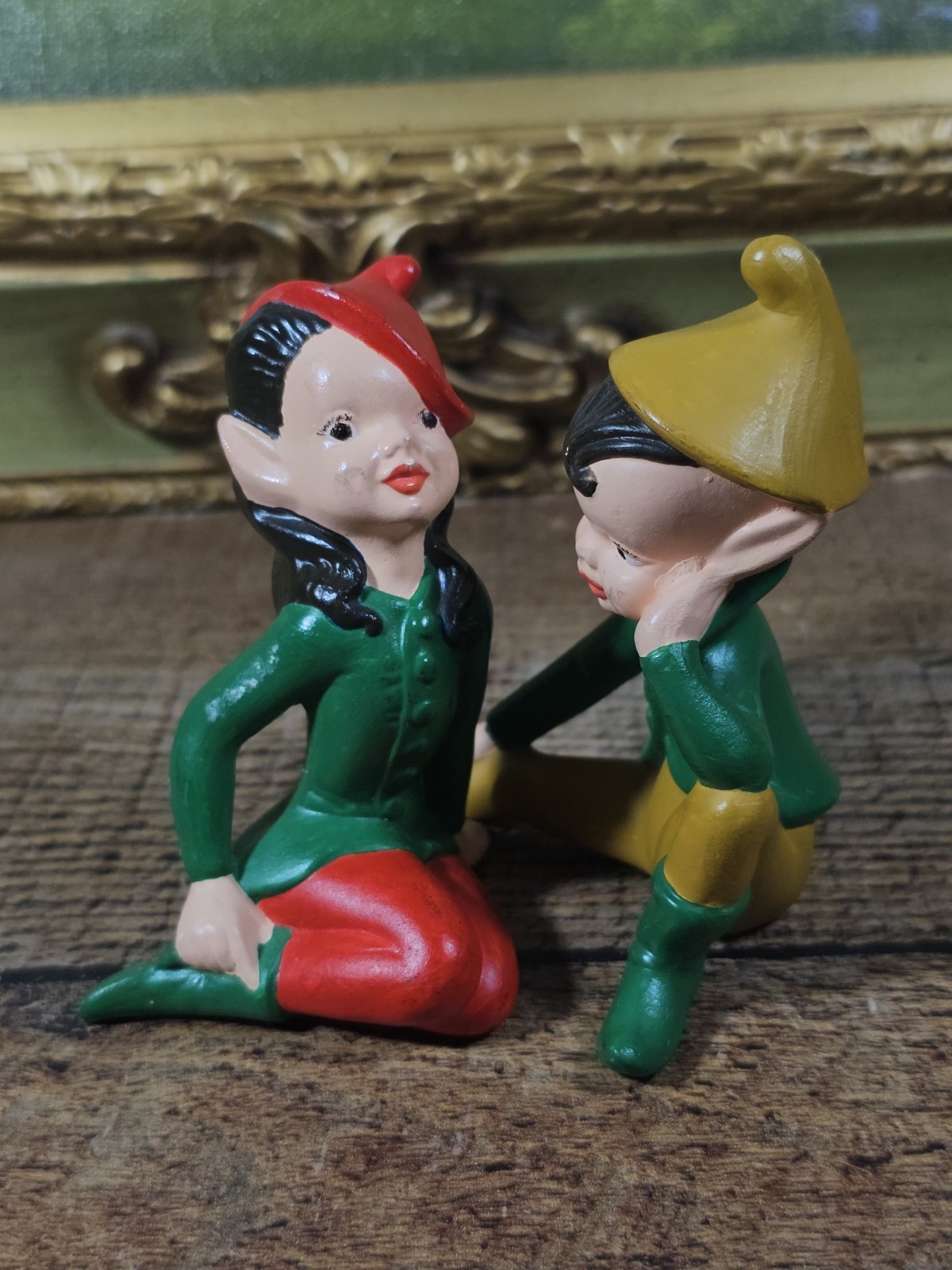 VTG Ceramic Boy & Girl Pixie Elf  Figurine Set
