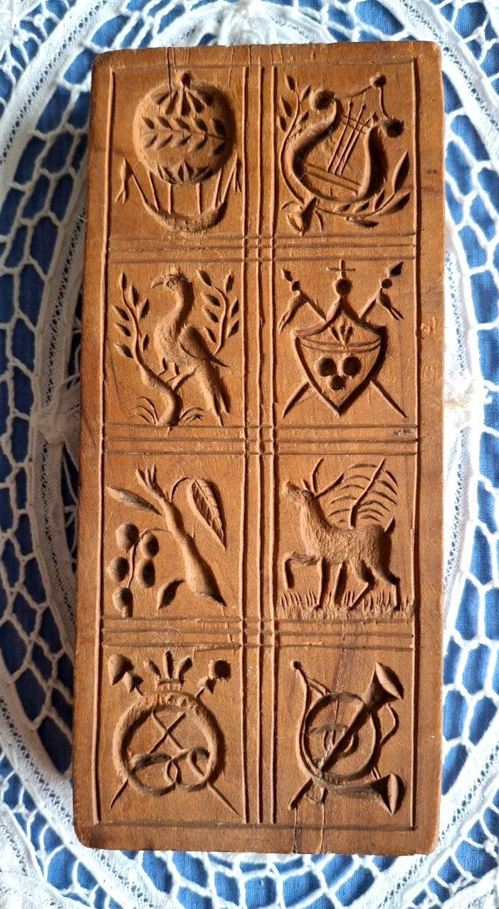 RARE WOODEN GERMAN Springerle Speculaas Butter Cookie Stamp Press Mold 8 PRINTS