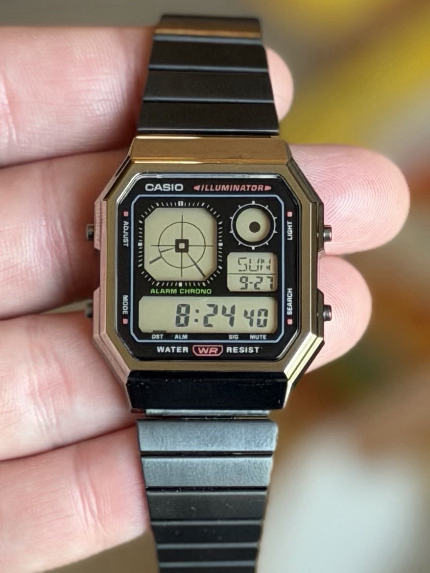 Casio A130WEGG-1A Vintage Retro-Futuristic Digital Black Ion Plated Unisex Watch Casio A130WEGG-1A Vintage Retro-Futuristic Digital Black Ion Plated Unisex Watch