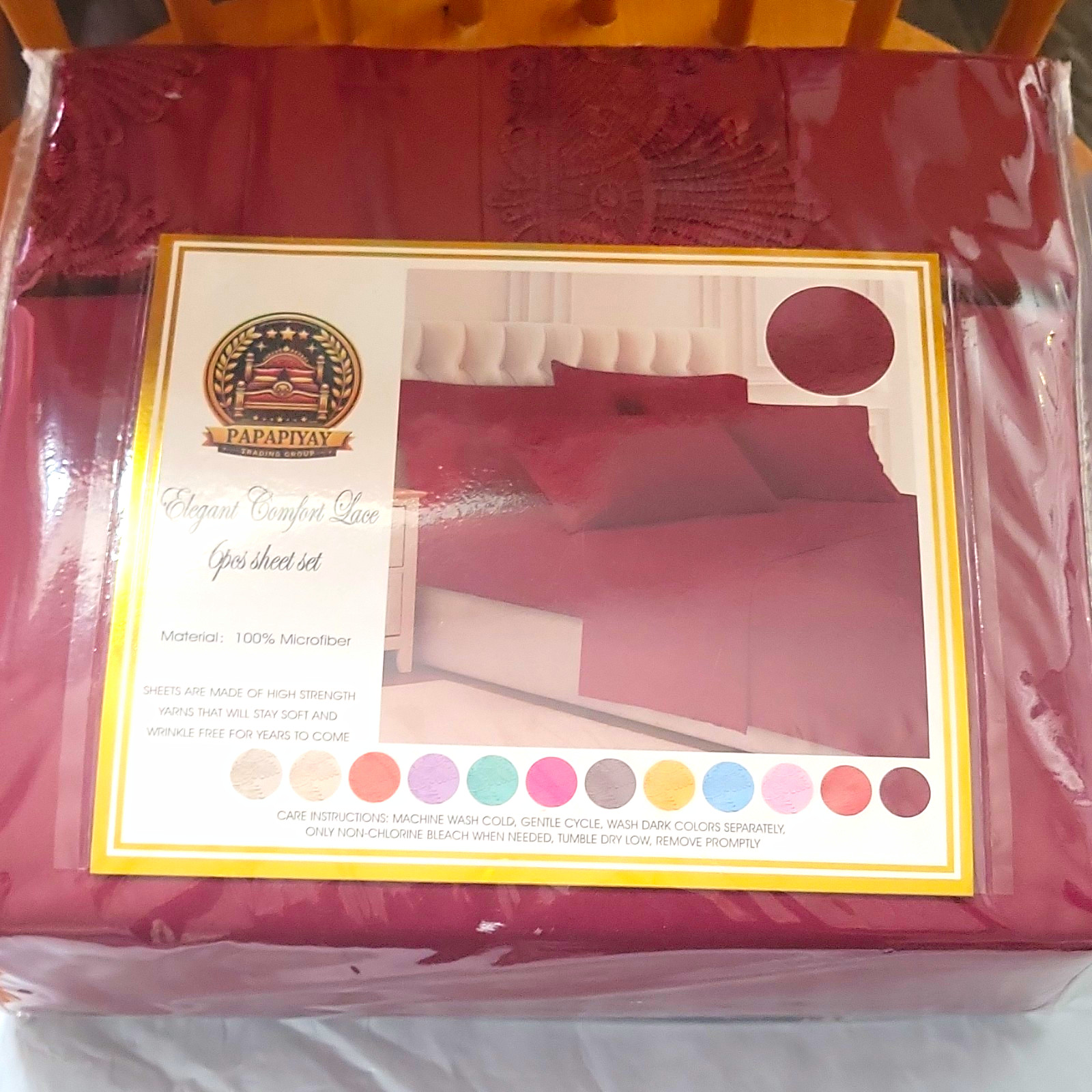 PAPAPIYAY Elegant Comfort Lace 6pcs Queen Sheet Set Burgundy Microfiber PAPAPIYAY Elegant Comfort Lace 6pcs Queen Sheet Set Burgundy Microfiber