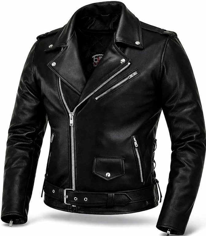 Men\'s Genuine Leather Biker Jacket / Premium Black Motorcycle style.