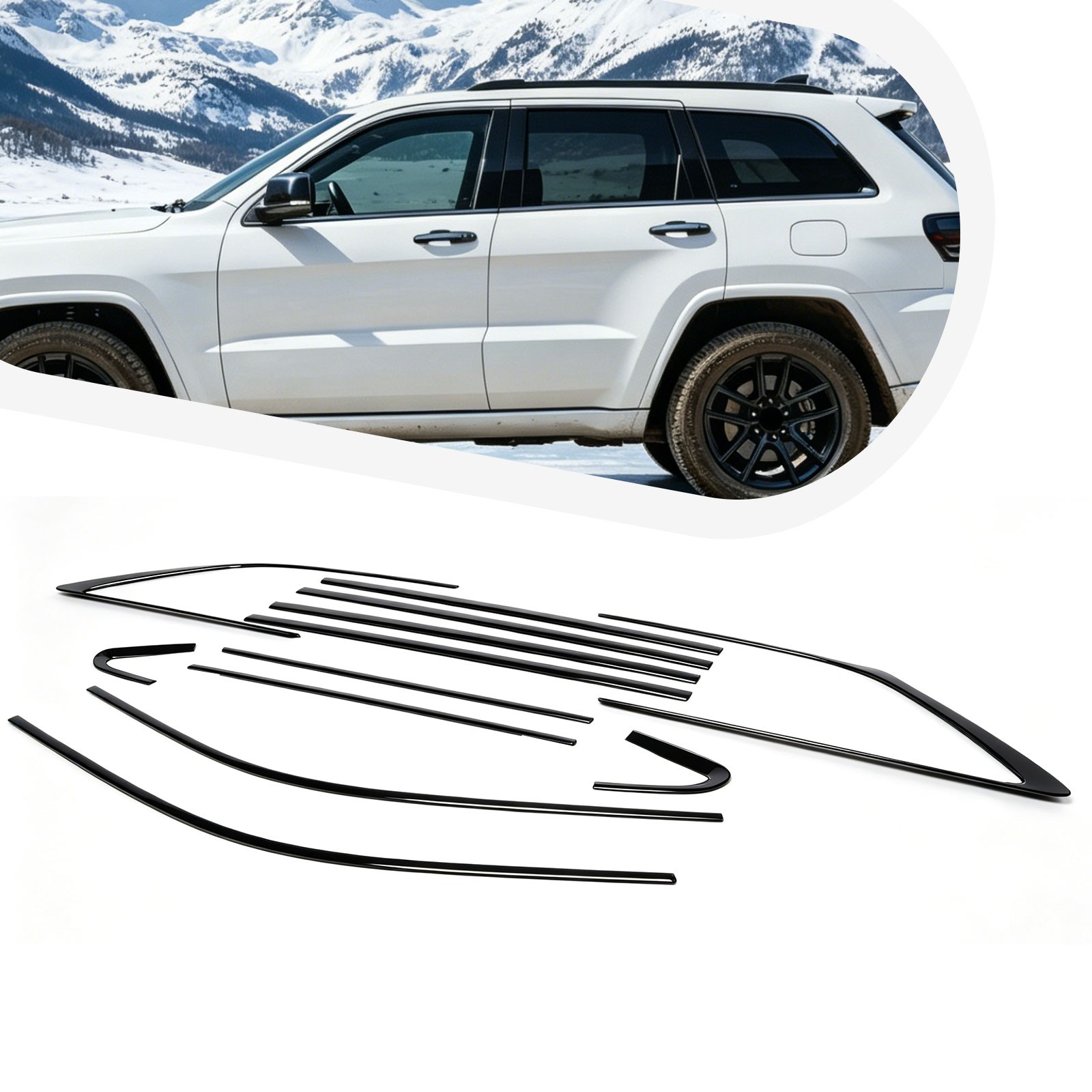 For Jeep Grand Cherokee 2011-2021 Black Car Window Strip Moulding Trim 12PCS For Jeep Grand Cherokee 2011-2021 Black Car Window Strip Moulding Trim 12PCS