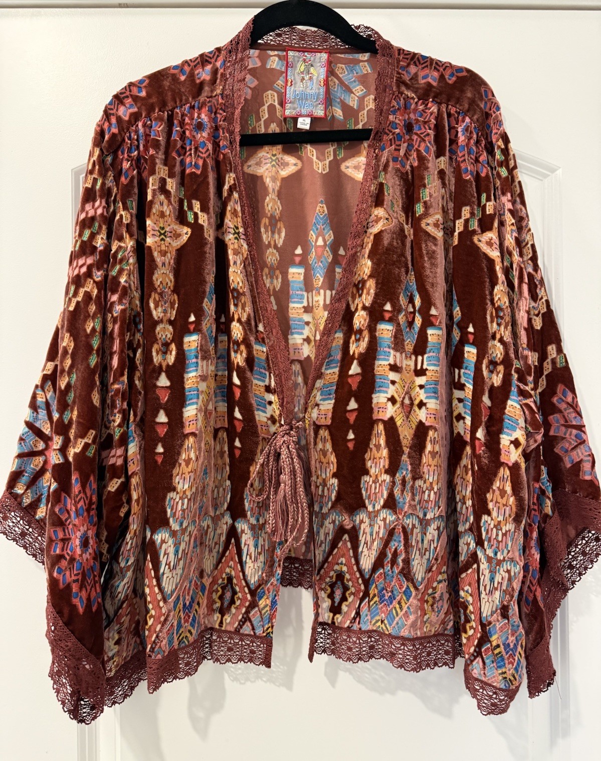 NEW Johnny Was Kimono Geo Dazy Velvet Burnout Maroon Turquoise Southwest XL XXL NEW Johnny Was Kimono Geo Dazy Velvet Burnout Maroon Turquoise Southwest XL XXL