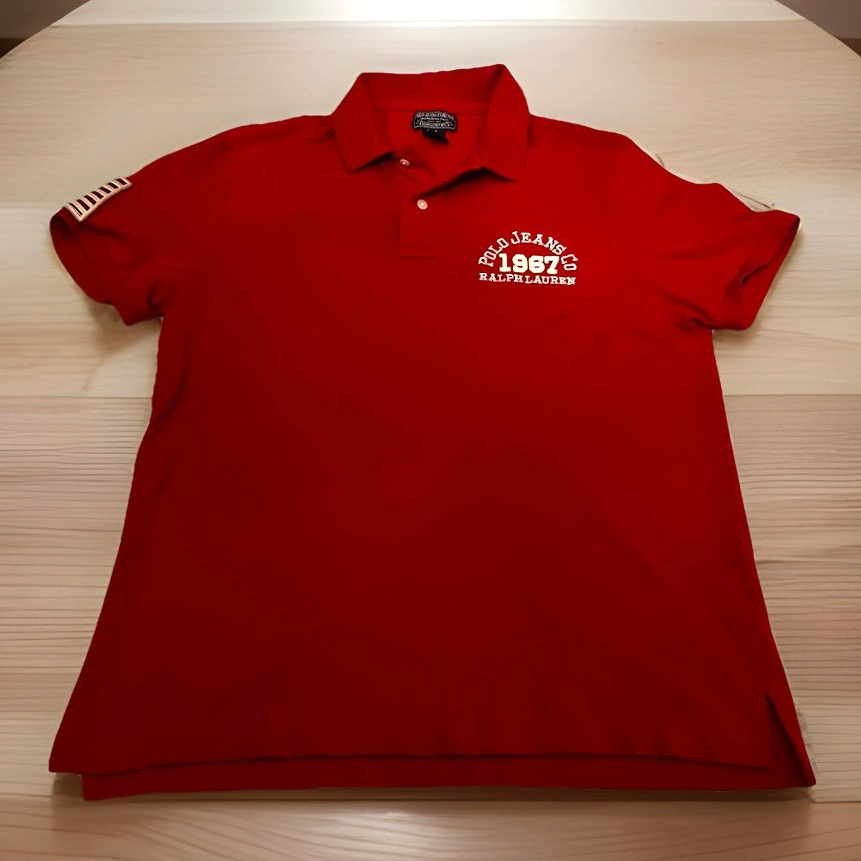 Vintage Polo Jeans Co 1967 Shirt Men\'s LARGE Ralph Lauren Flag Logo Fire Red