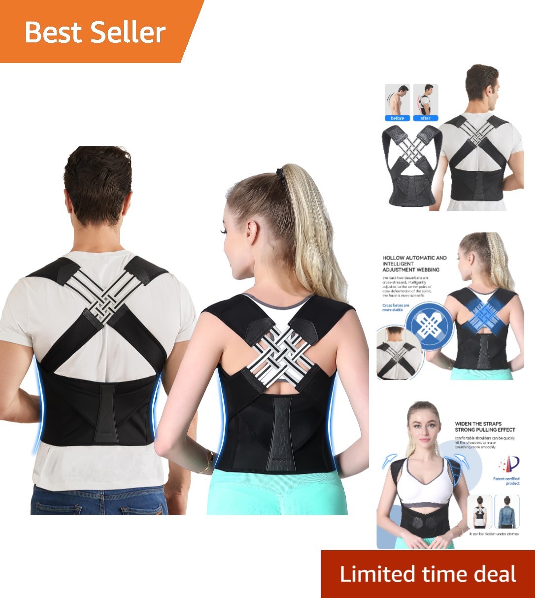 Adjustable Posture Corrector Back Support Brace Men Women Large Black