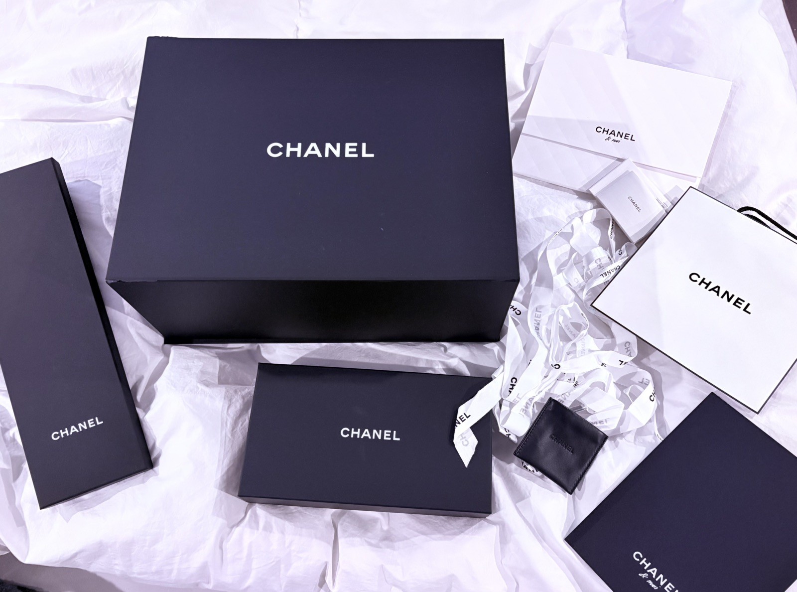 Huge 16x12x7 Chanel Empty Magnet Storage Box lot Ribbons leather purse New 10 pc