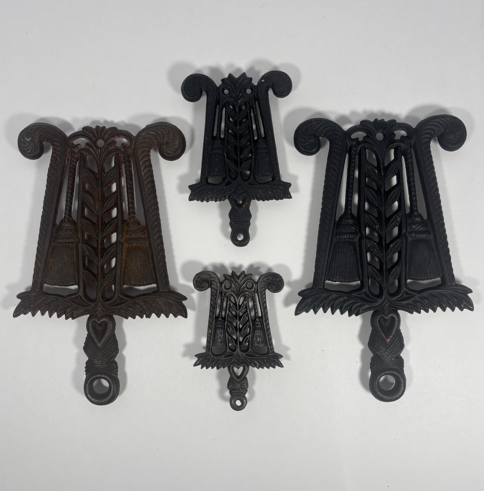 Vintage Cast Iron Broom Trivets Lot of 4 Wilton JZH 1951 Graduated Sizes