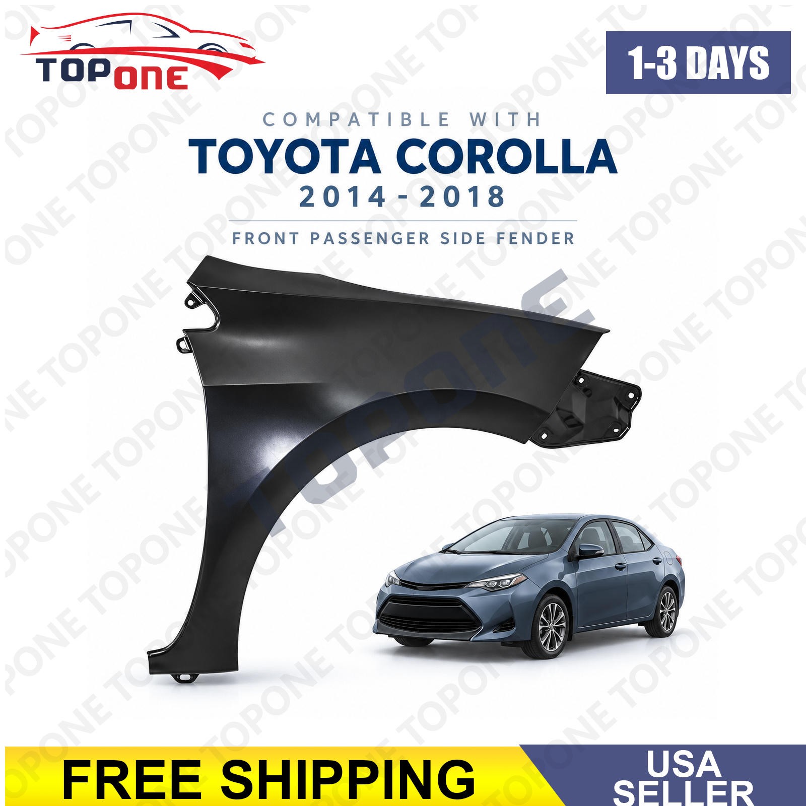 New Front Passenger Side Fender For 2014-2018 Toyota Corolla TO1241248