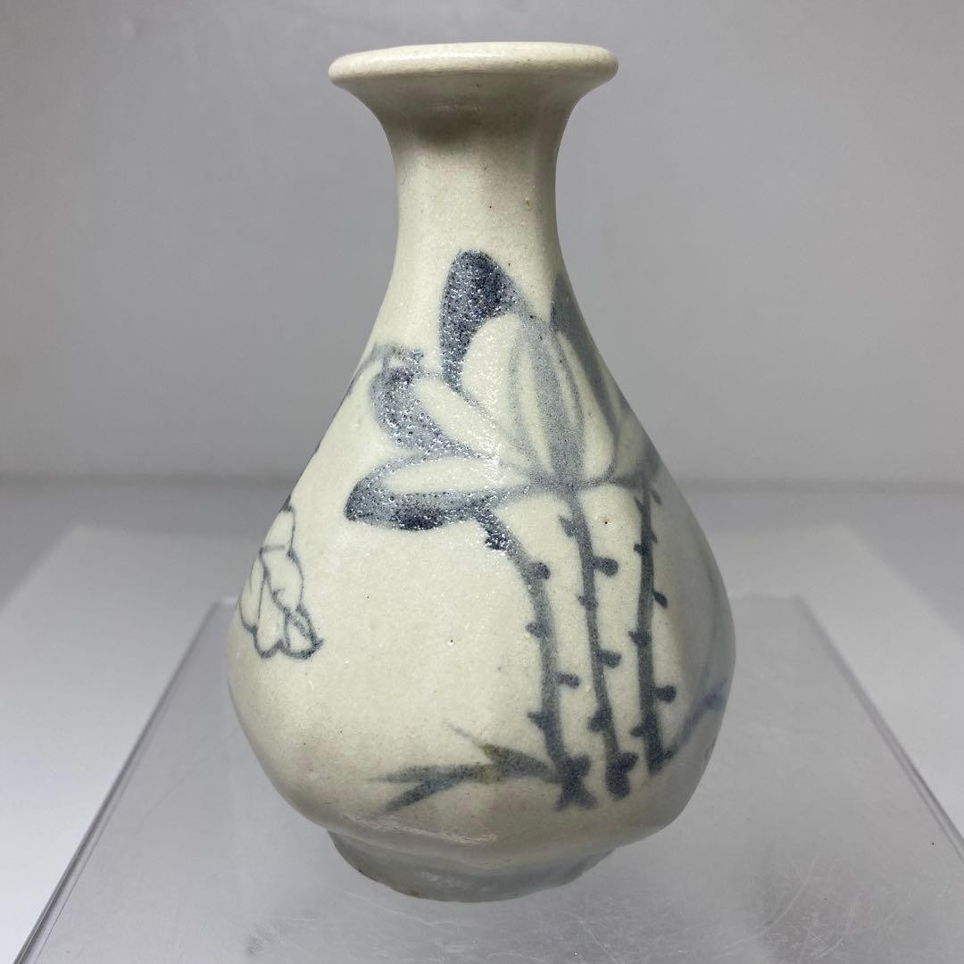 Antique Korean Joseon Blue White Faceted Sake Bottle Tokkuri 10cm Yi Dynasty