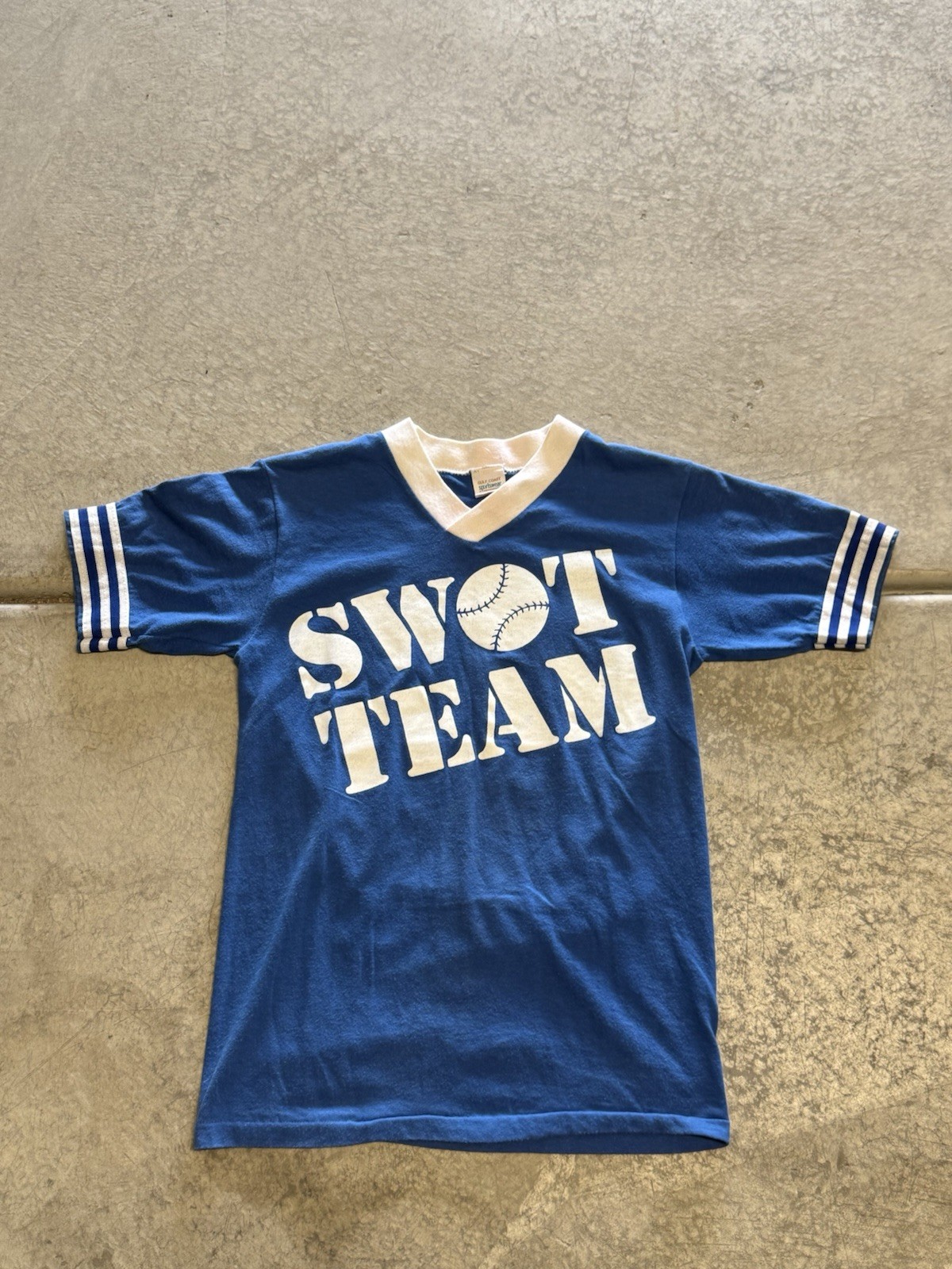 True Vintage 70’s Men’s Swat Team Softball MVP Ringer T-shirt Small Blue True Vintage 70’s Men’s Swat Team Softball MVP Ringer T-shirt Small Blue