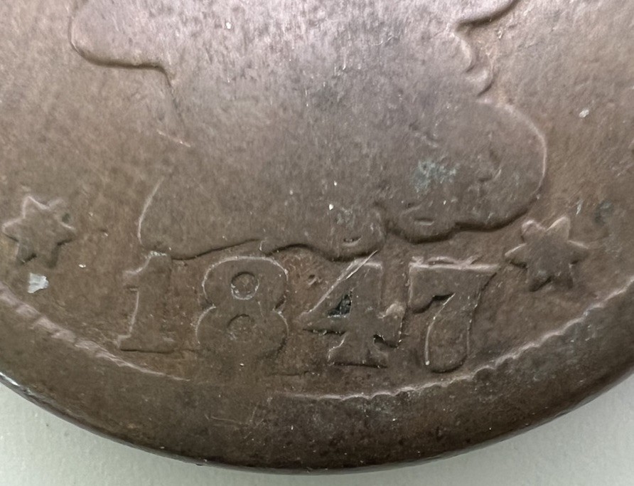 1847/47 N-18 R-5 Braided Hair Large Cent - Crisp 47 over 47 Overdate Rare US 1c 1847/47 N-18 R-5 Braided Hair Large Cent - Crisp 47 over 47 Overdate Rare US 1c