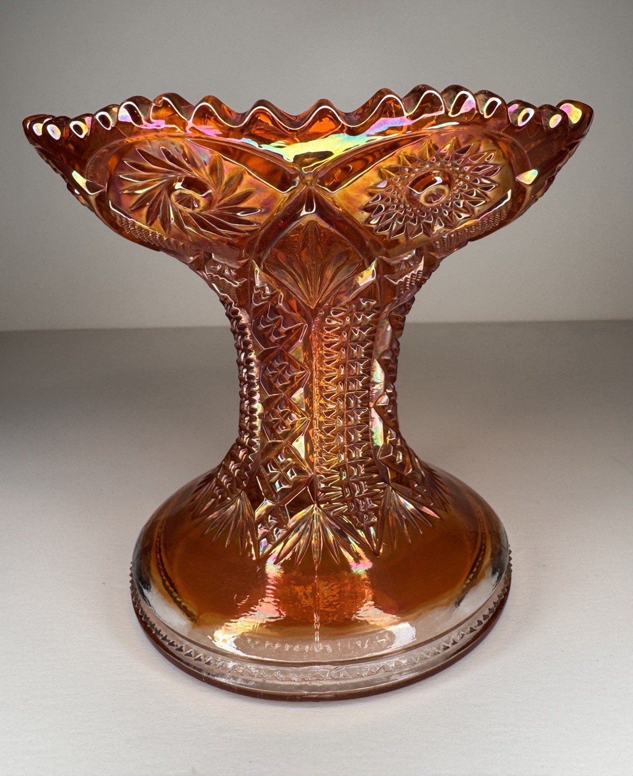 Antique Imperial Fashion #402 Marigold Carnival Glass Punch Bowl Stand Compote