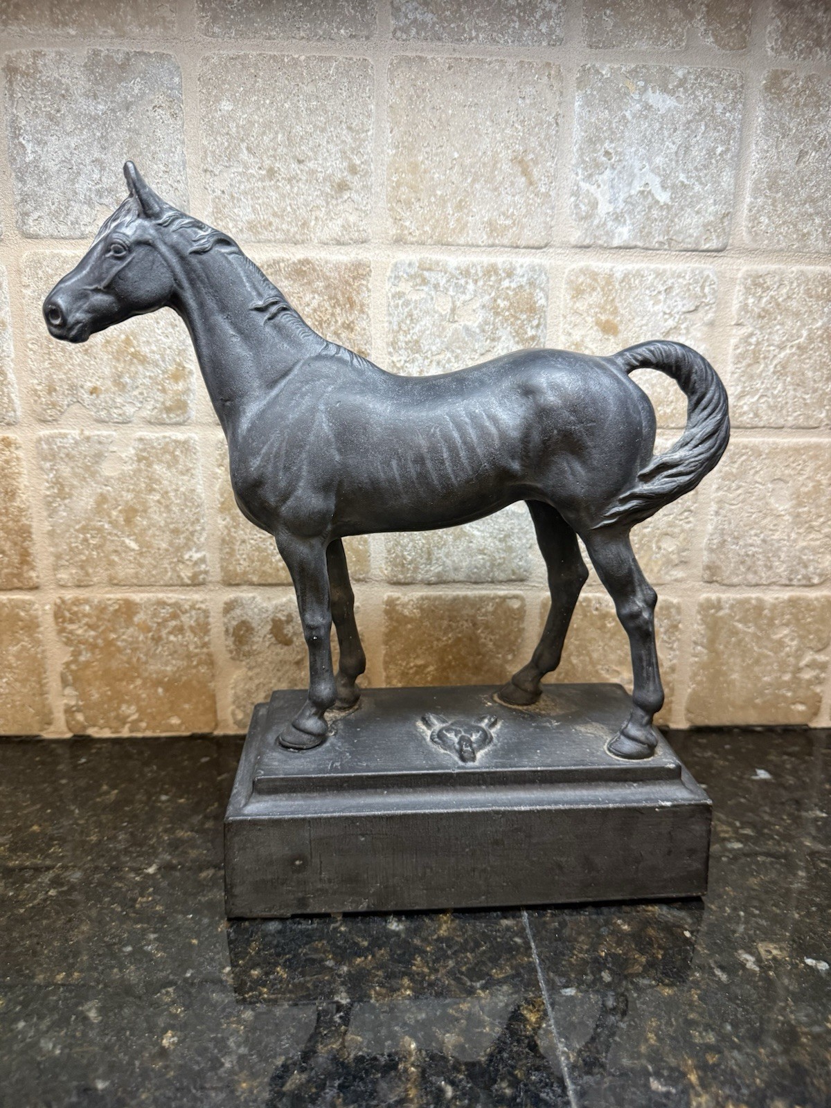 VTG Antique Cast Iron Horse Doorstop Heavy 8.5+ lbs Fox Face Base Equestrian