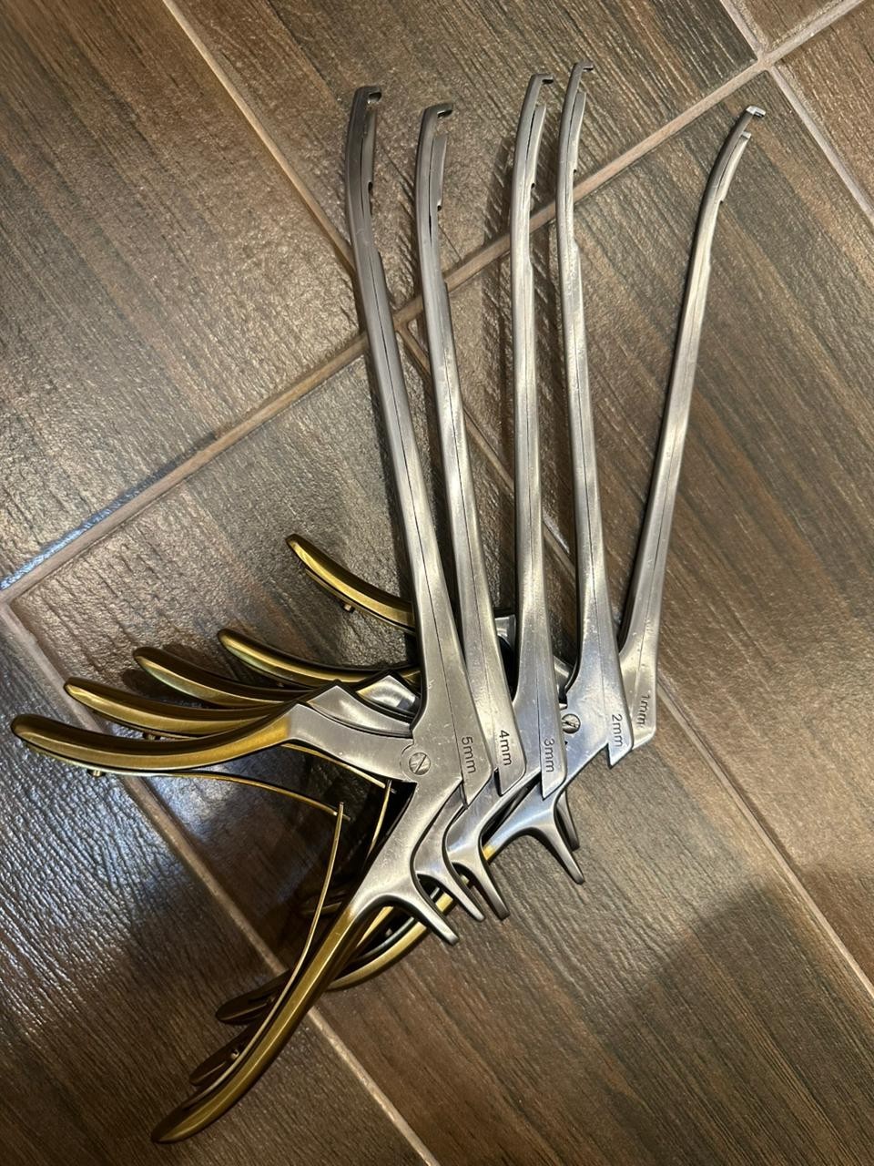 New Gold Coated Kerrison Rongeurs Set 8 Inches(1mm,2mm,3mm,4mm,5mm) 5 Pcs