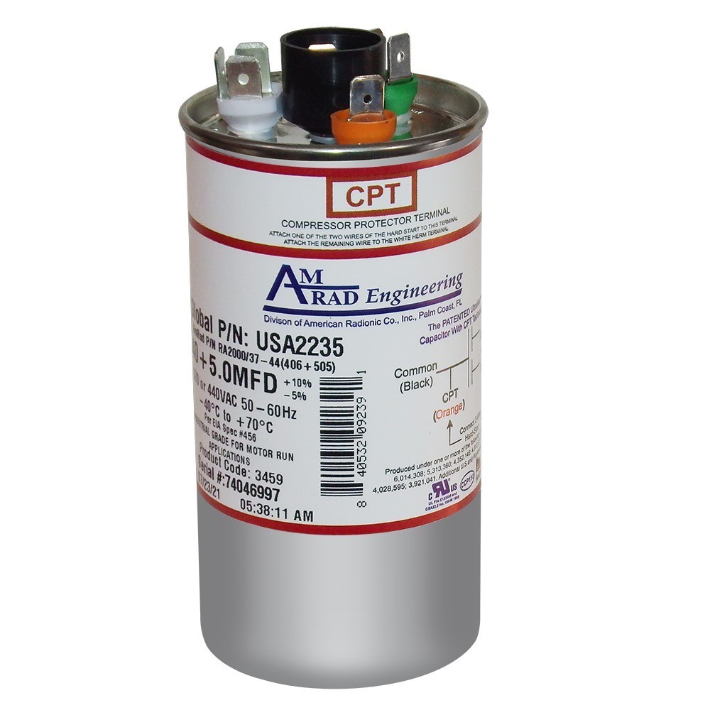 Amrad Run Capacitor 40 + 5 uf MFD 370/440 Volt USA2235
