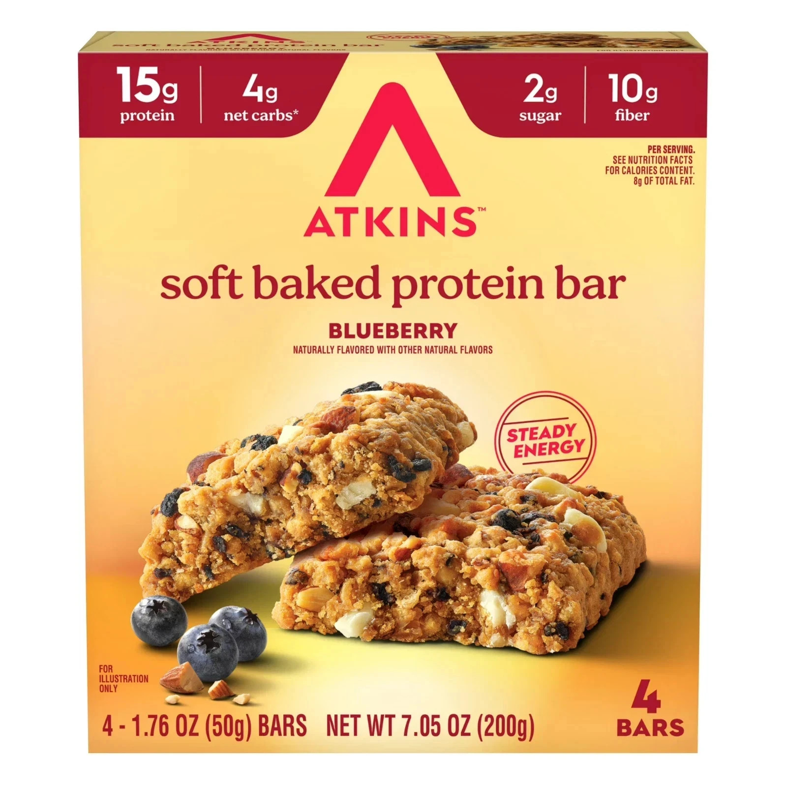 Atkins Soft Baked High Protein Bars, Blueberry, 15g Protein, 4g Net Carbs, 2g Su Atkins Soft Baked High Protein Bars, Blueberry, 15g Protein, 4g Net Carbs, 2g Su
