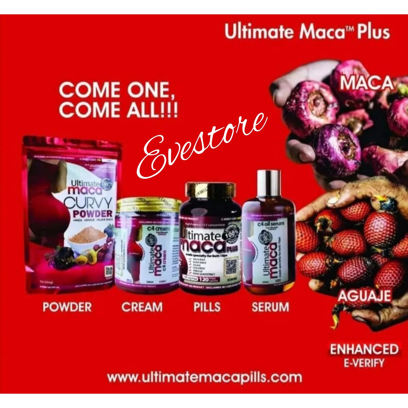 4pcs. Ultimate Maca  natural sexy curves, cream, oil, powder & 120/cupcaps.