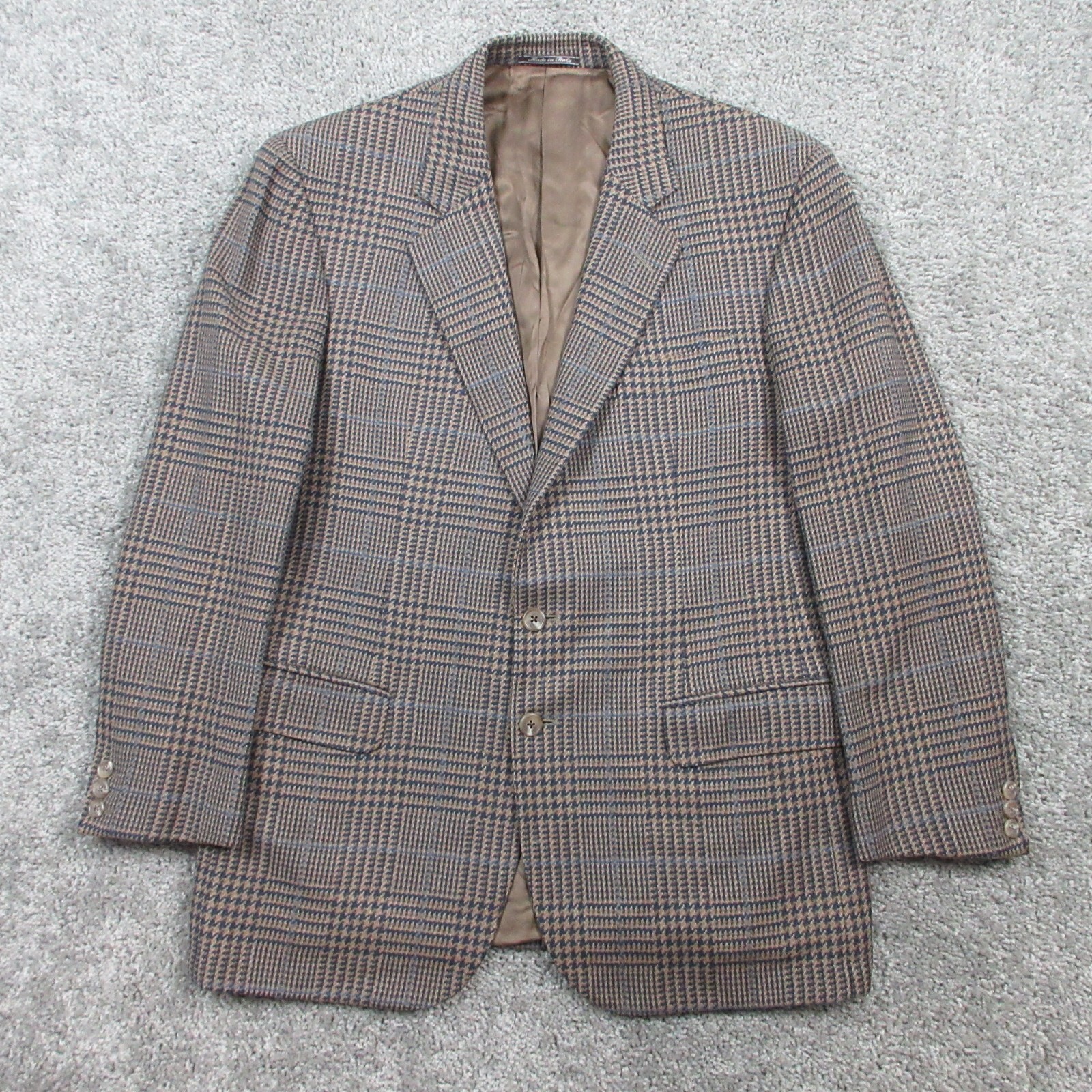 Vintage Ermenegildo Zegna Jacket Mens Large Brown Houndstooth Plaid Sport Coat