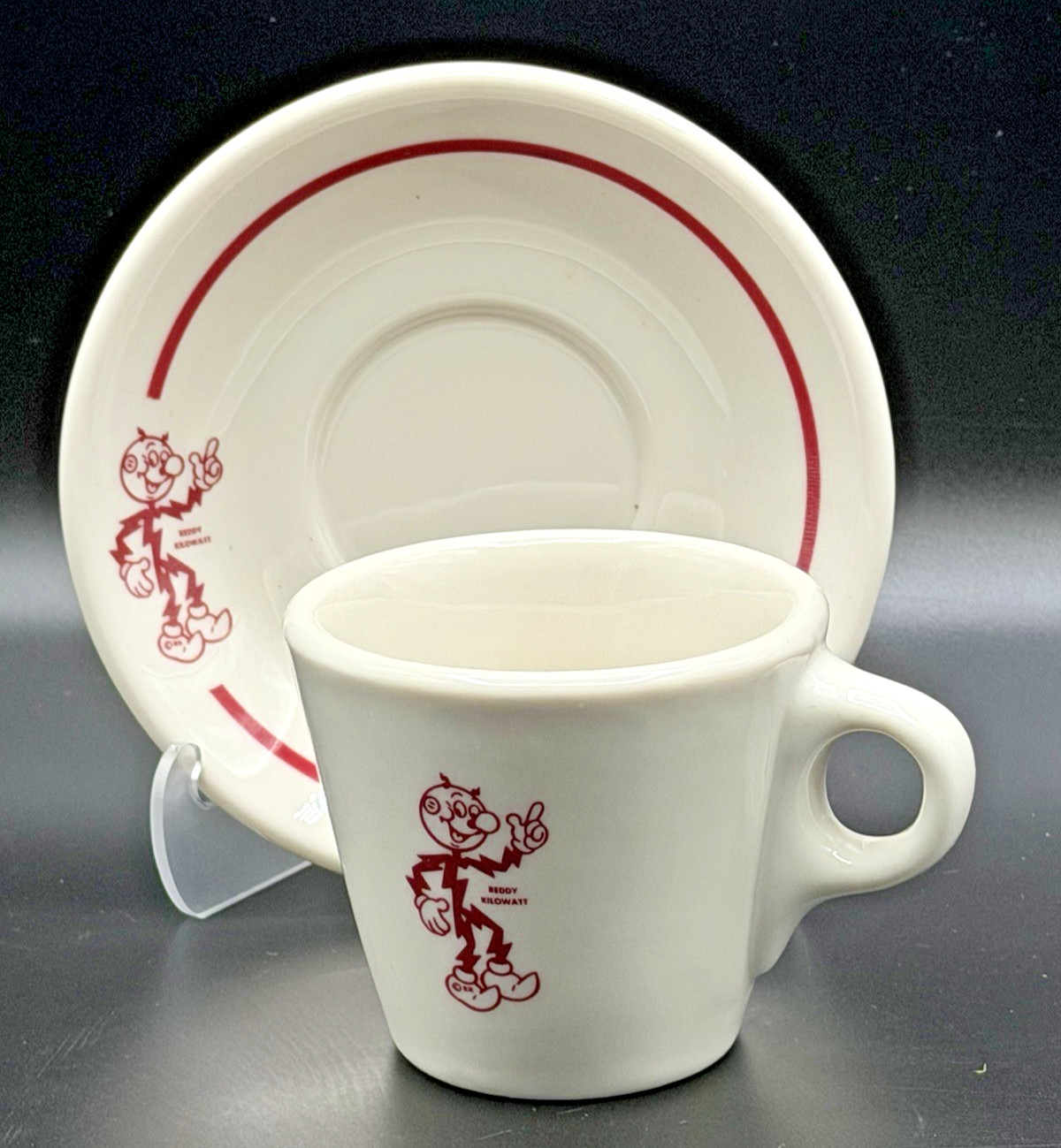 Rare Vintage 1956 REDDY KILOWATT Syracuse China Cup & Saucer Dinnerware Diner Rare Vintage 1956 REDDY KILOWATT Syracuse China Cup & Saucer Dinnerware Diner
