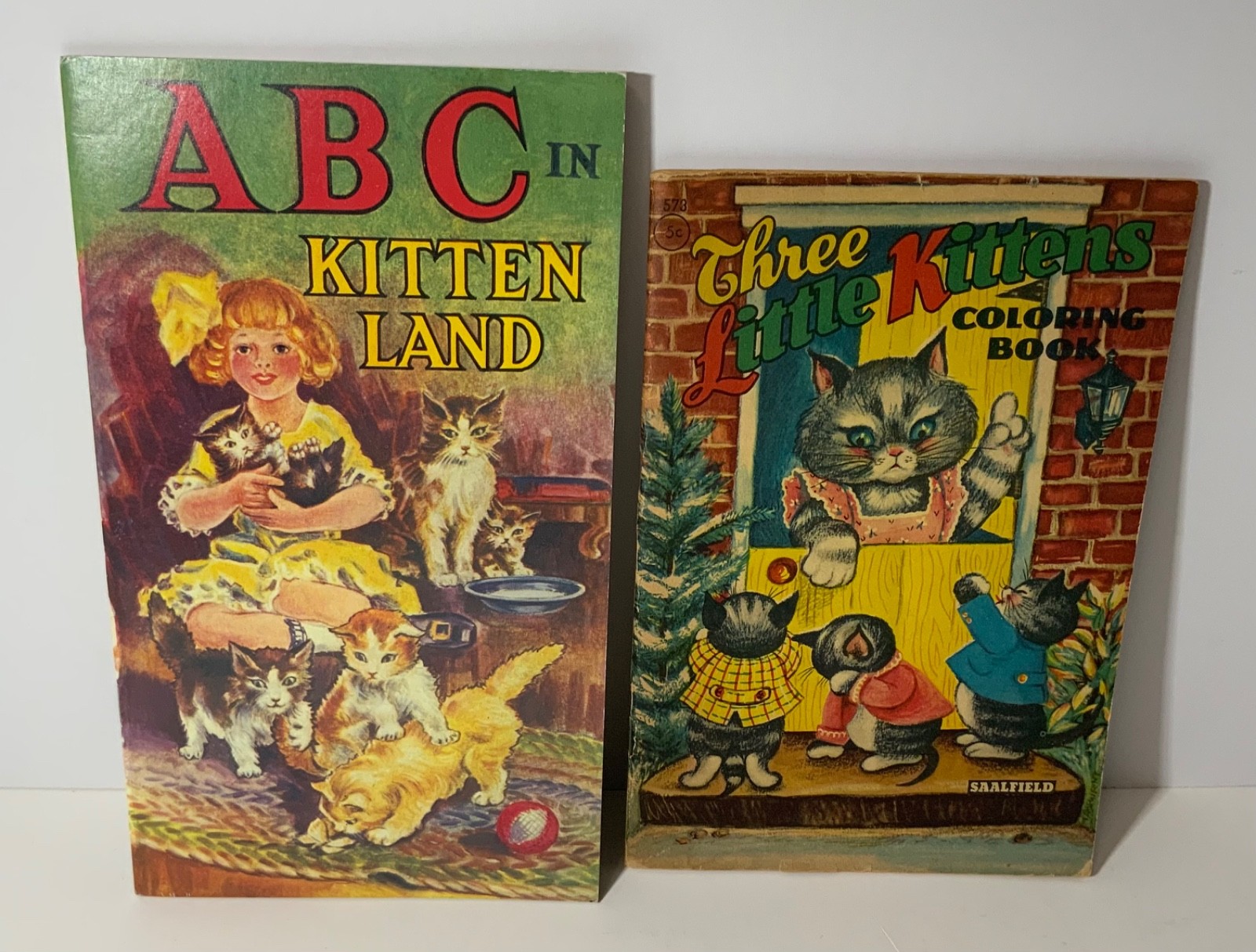 VTG Kitten Books Saalfield Coloring 1955, ABC Reversible Book ABC Puppyland 1983 VTG Kitten Books Saalfield Coloring 1955, ABC Reversible Book ABC Puppyland 1983