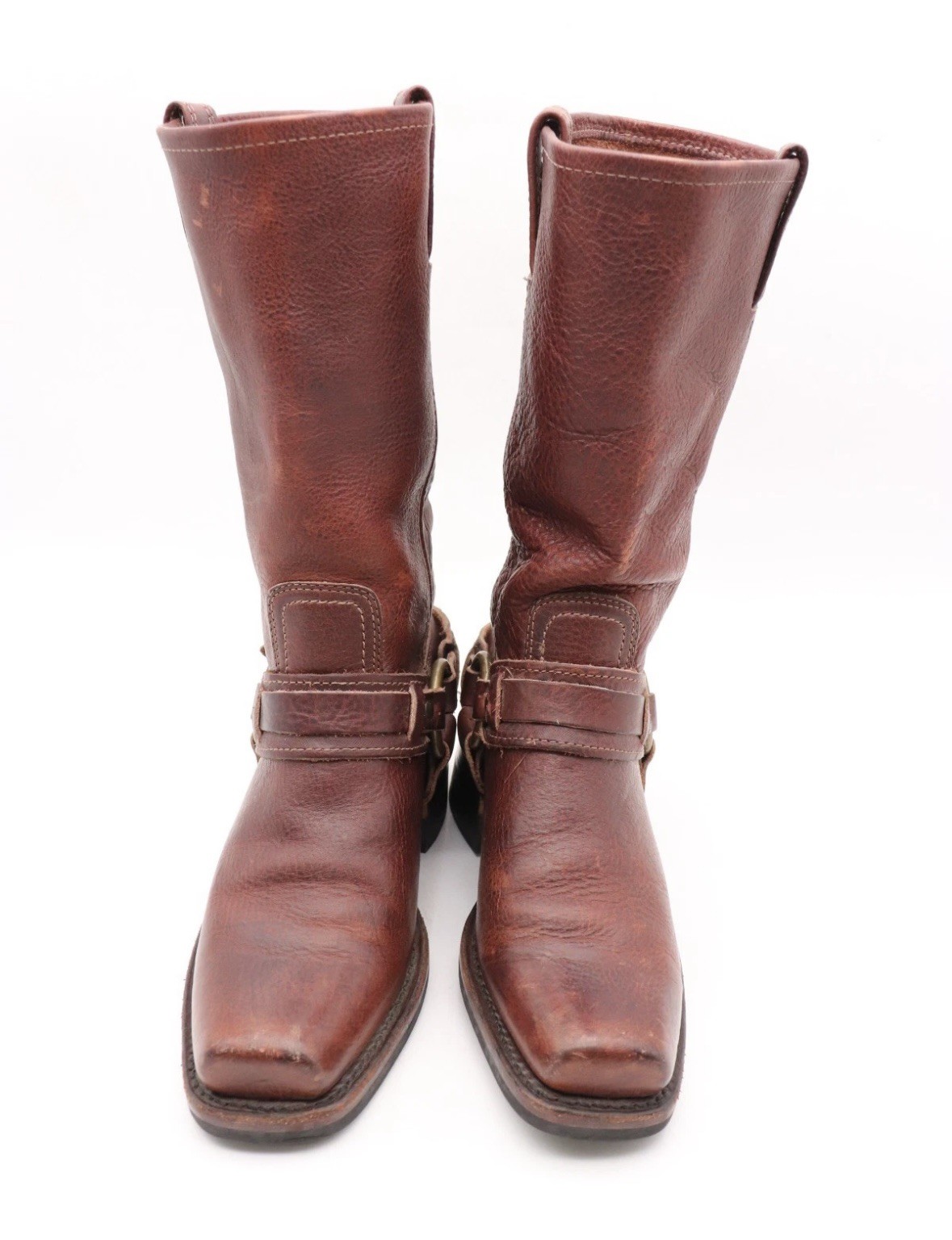 Vintage Frye Harness 12R Boots Women\'s 7 M Brown Leather Square Toe Made In USA Vintage Frye Harness 12R Boots Women\'s 7 M Brown Leather Square Toe Made In USA