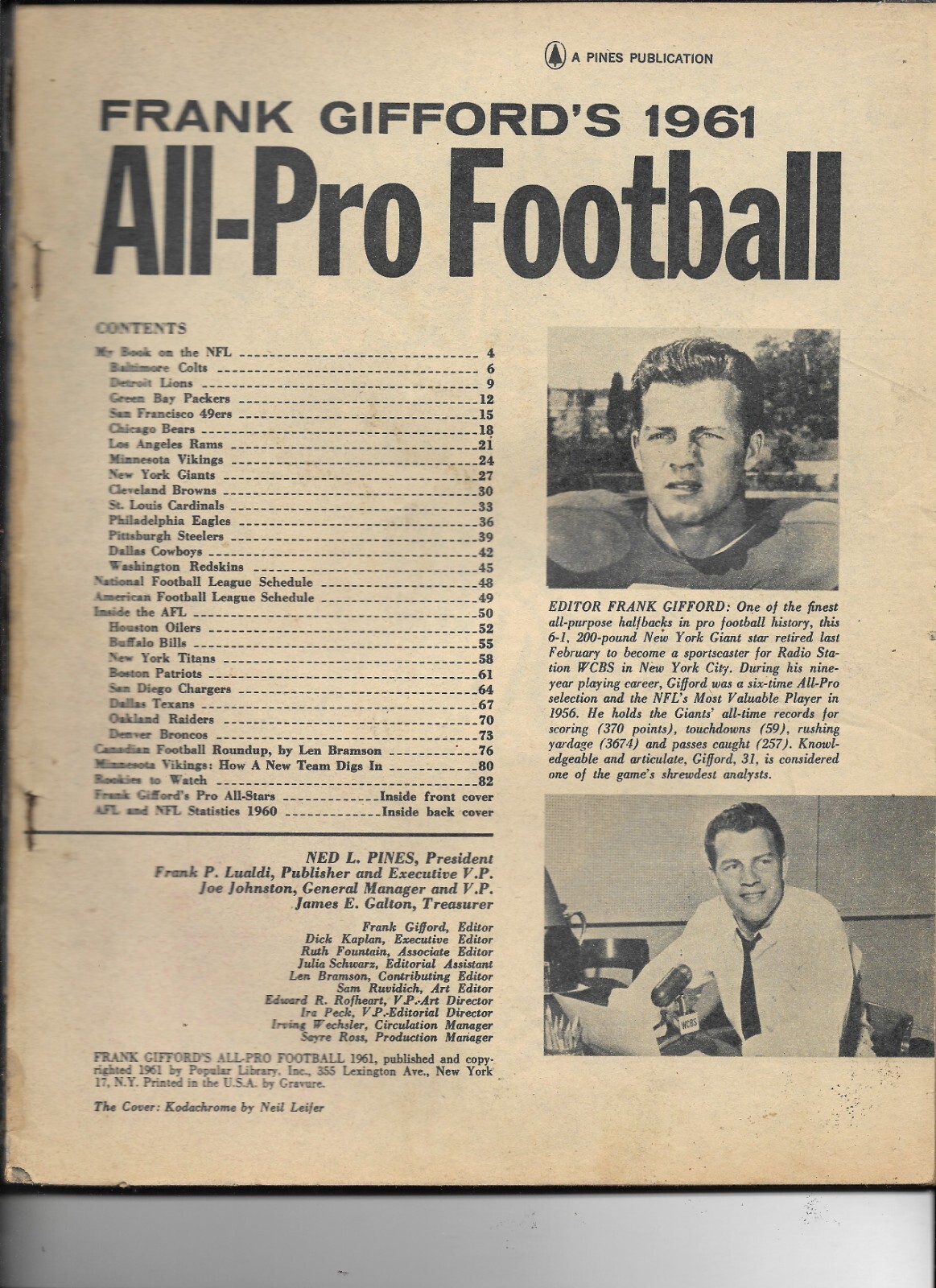 FRANK GIFFORD\'S 1961---ALL-PRO FOOTBALL MAGAZINE FRANK GIFFORD\'S 1961---ALL-PRO FOOTBALL MAGAZINE