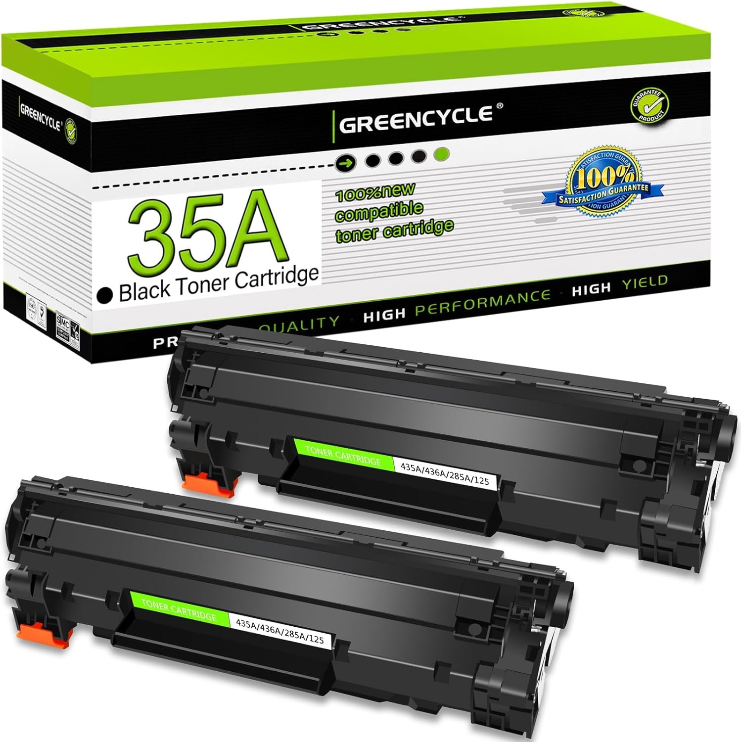 GREENCYCLE 2PK 35A CB435A Toner Cartridge Fits for HP LaserJet P1006 M1130 M1138