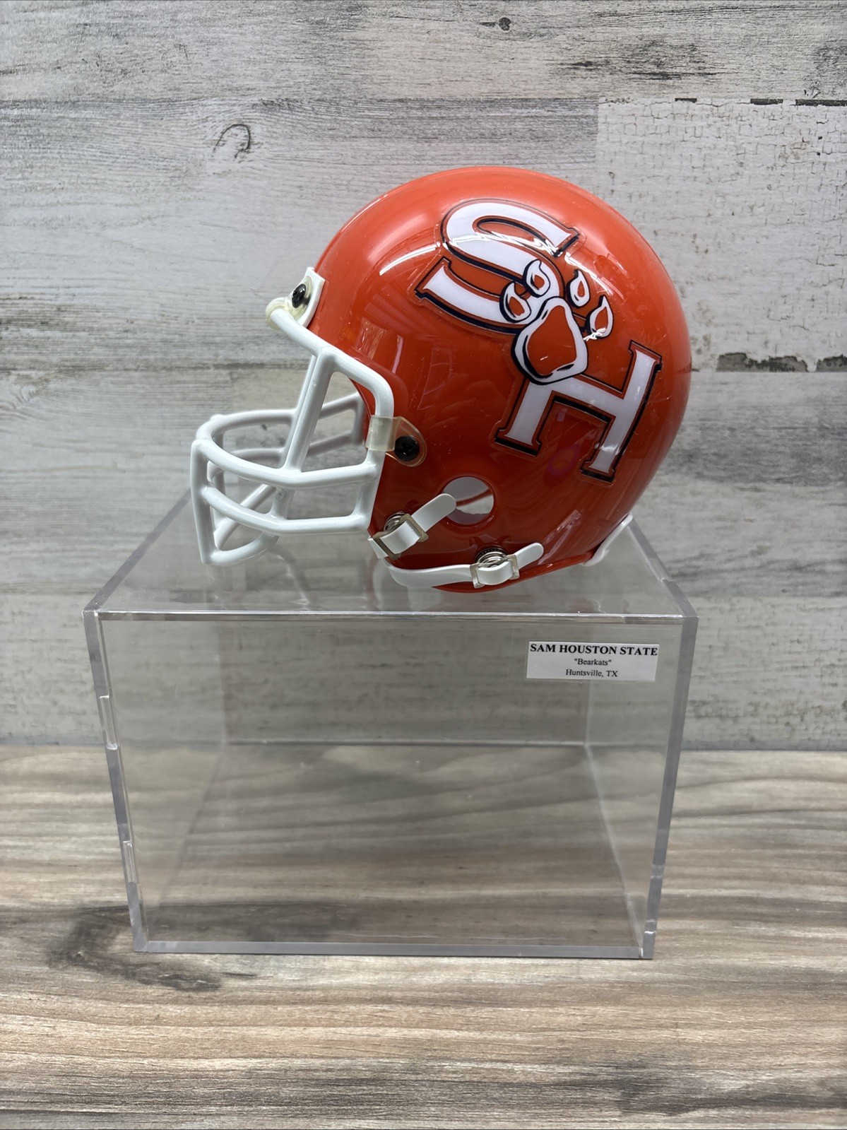 Vintage SAM HOUSTON STATE SHSU BEARKATS 2005-19 FOOTBALL MINI HELMET With Case Vintage SAM HOUSTON STATE SHSU BEARKATS 2005-19 FOOTBALL MINI HELMET With Case