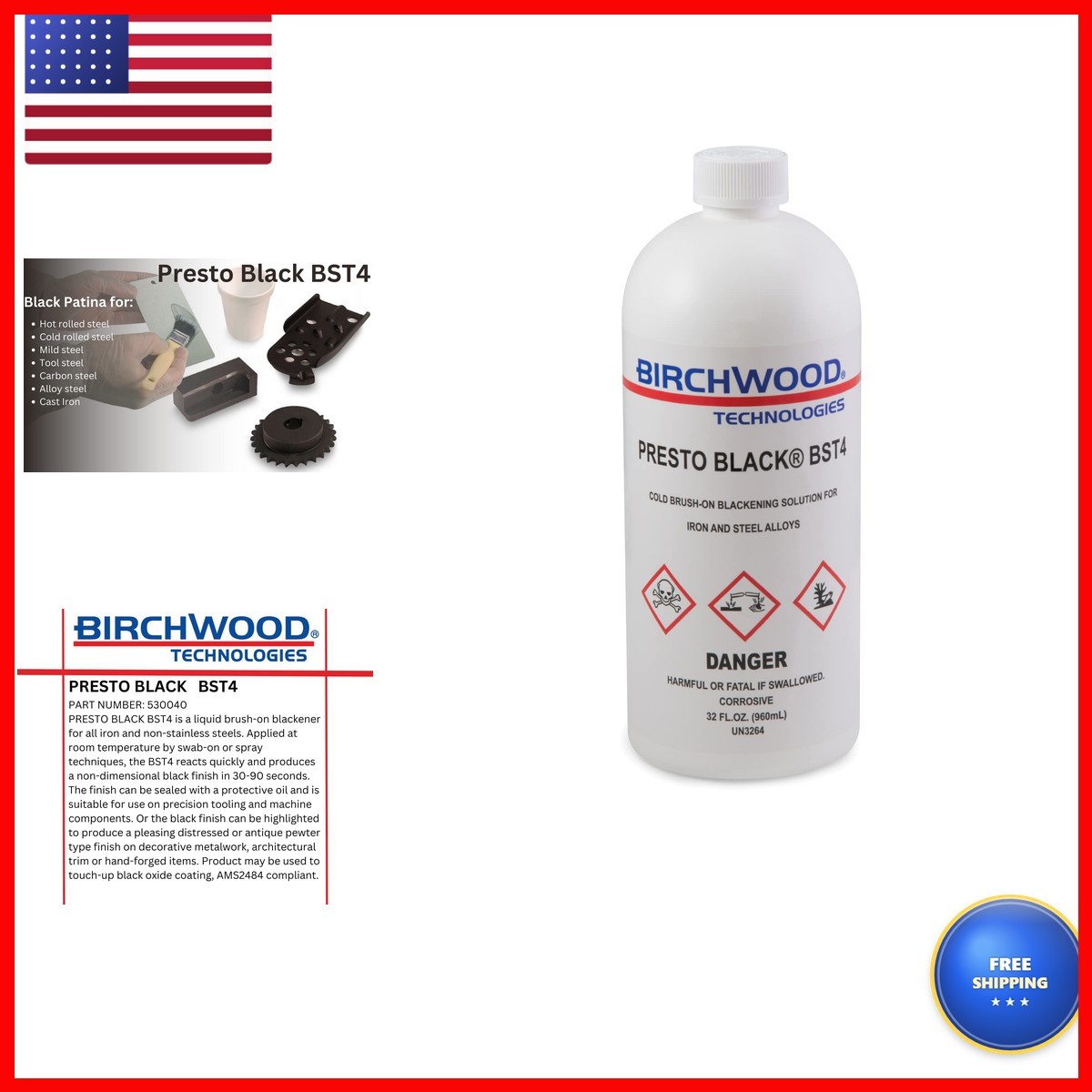 Birchwood Presto Black BST4 Technologies - Cold Brush On Blackener Solution
