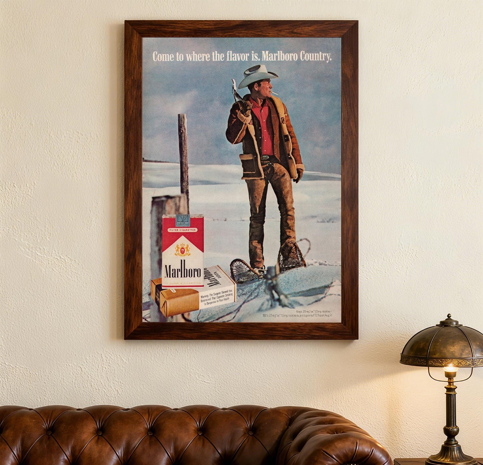 Marlboro Man 1971 Vintage Advertising Poster Come To Where The Flavor - Unframed