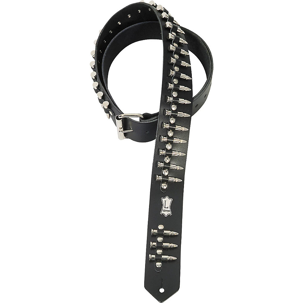 Levy\'s Boot Leather Guitar Strap With Metal Bullets Black