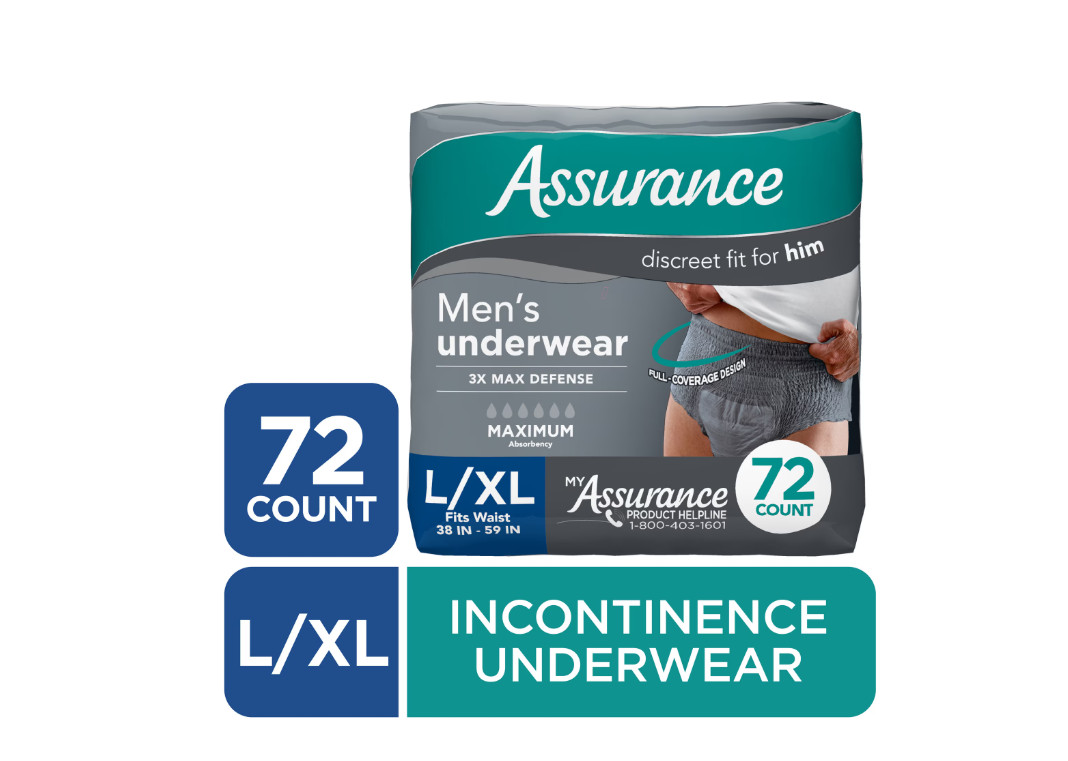 Assurance Men\'s Incontinence Underwear, Large, Maximum Absorbency, 72 Count Assurance Men\'s Incontinence Underwear, Large, Maximum Absorbency, 72 Count