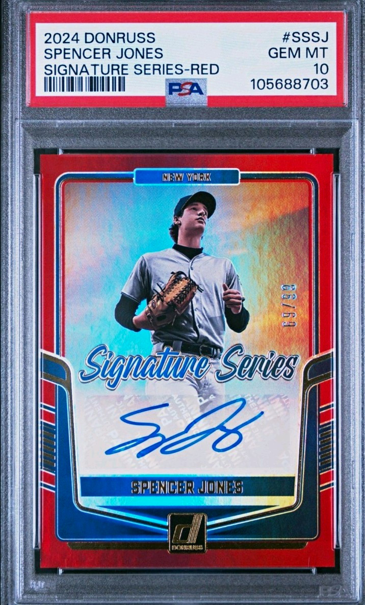 Panini 2024 Donruss Spencer Jones Signature Series Red /99 PSA 10 Auto RC NYY Panini 2024 Donruss Spencer Jones Signature Series Red /99 PSA 10 Auto RC NYY