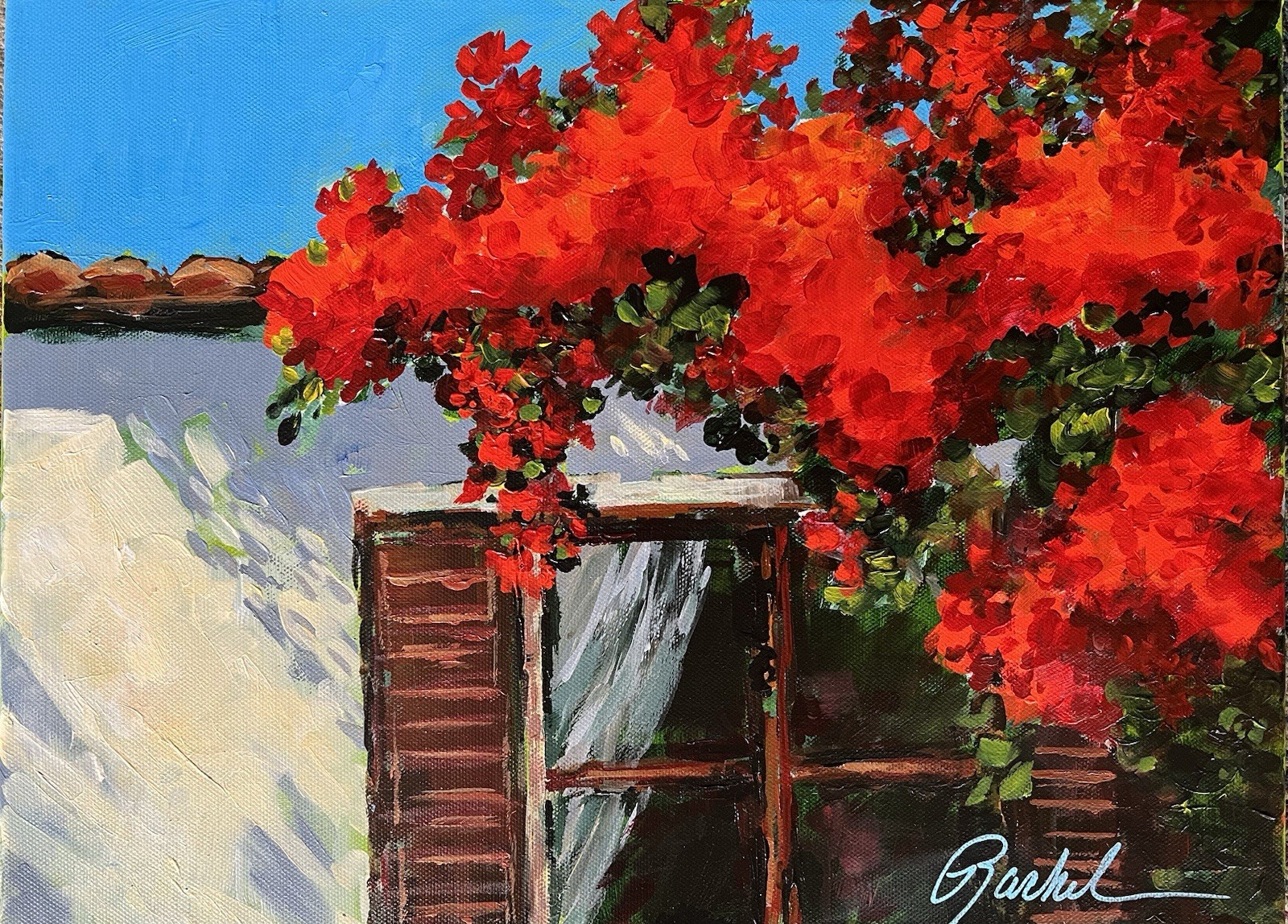 12 X 16 Original Impressionist Painting Colorful Home Decor Red Bougainvillea 12 X 16 Original Impressionist Painting Colorful Home Decor Red Bougainvillea