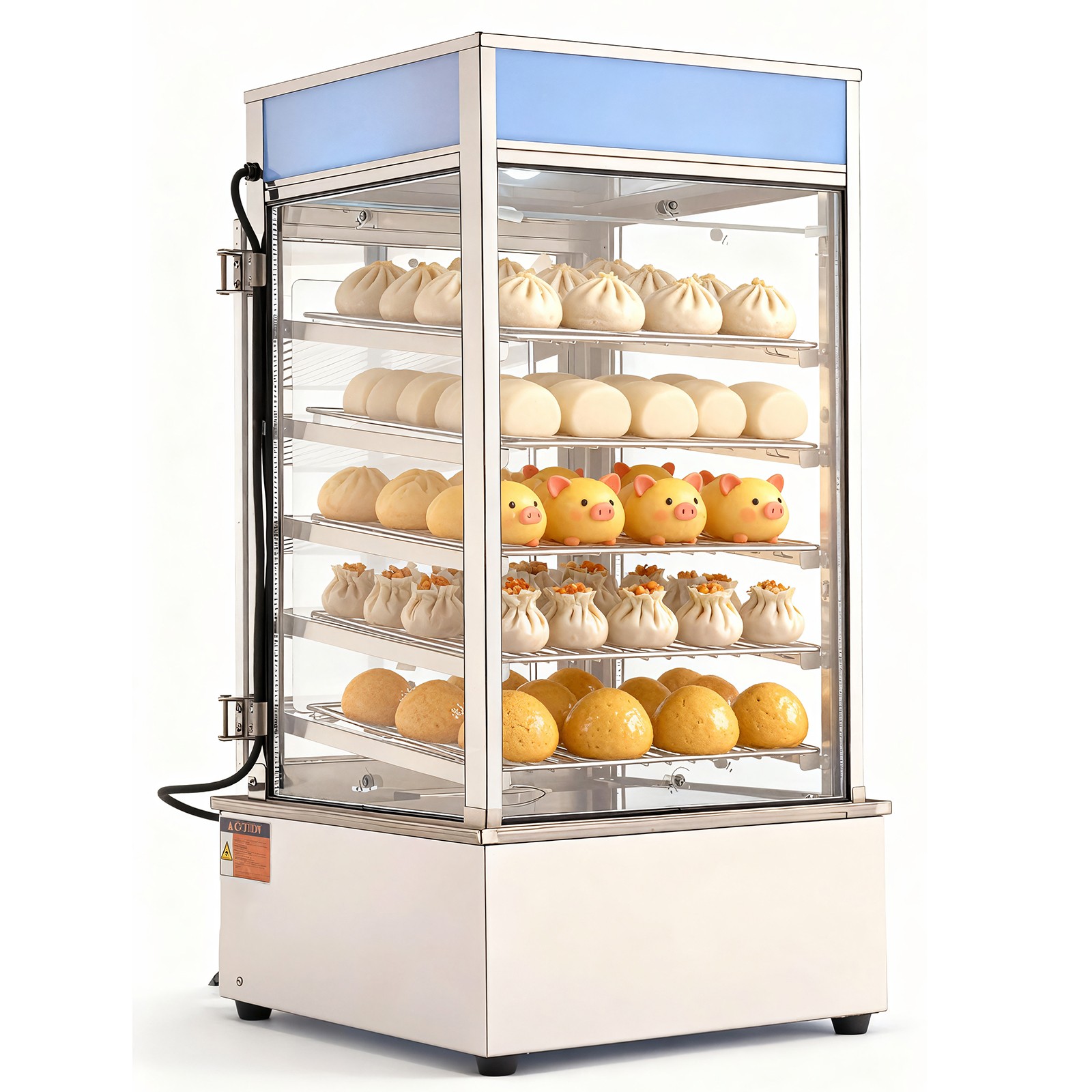 Uimoso 5-Tier Commercial Food Bun Warmer Display Cabinet w/Light 120L Capacity