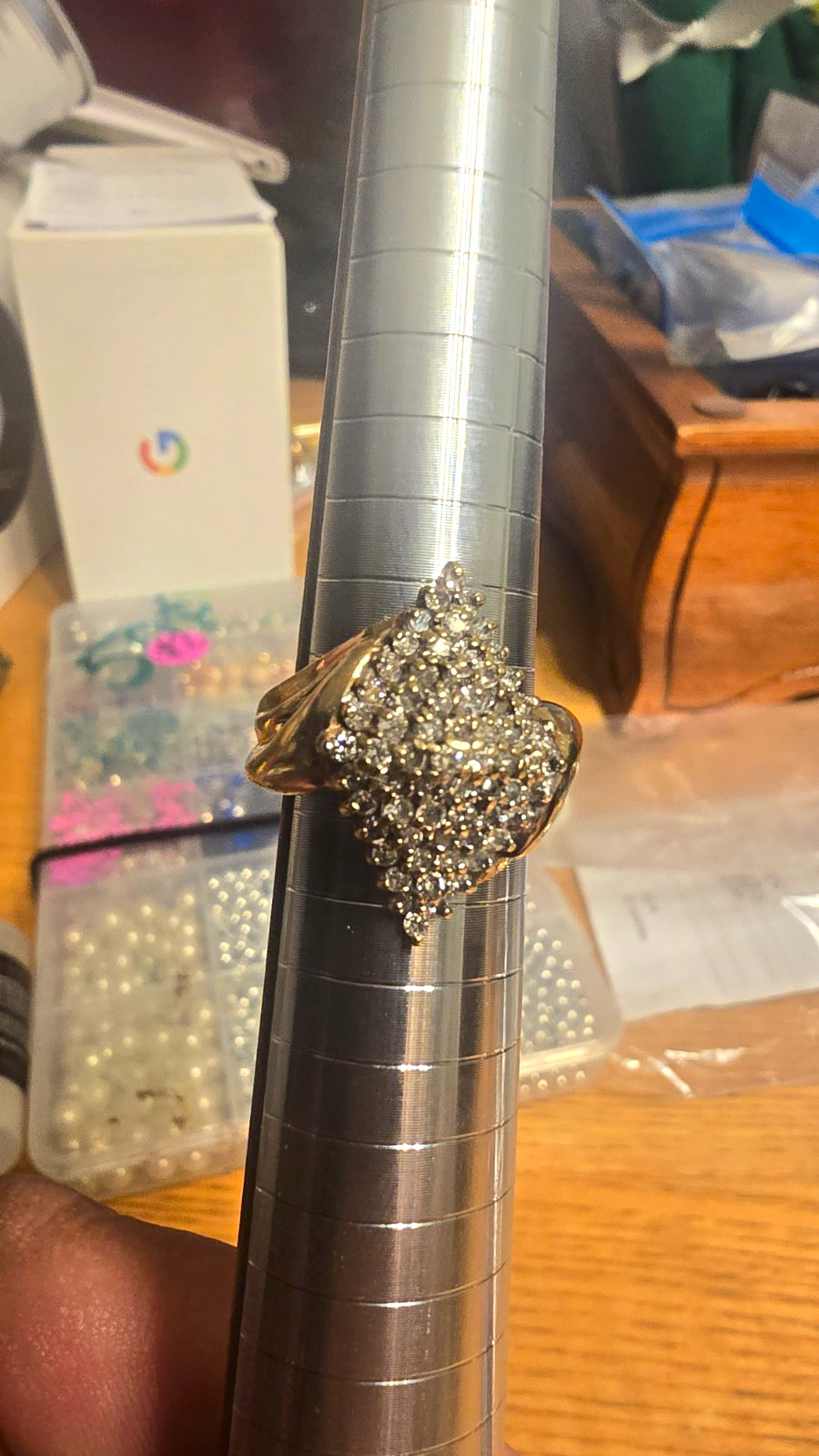 ​Vintage 10K Yellow Gold Tiered Diamond Cluster Ring 4.26g SDX3 Size 7