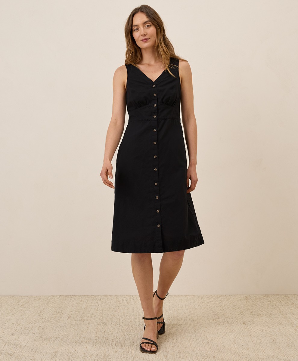 Pact Women\'s Canopy Linen Blend Black Button-Front Dress Large