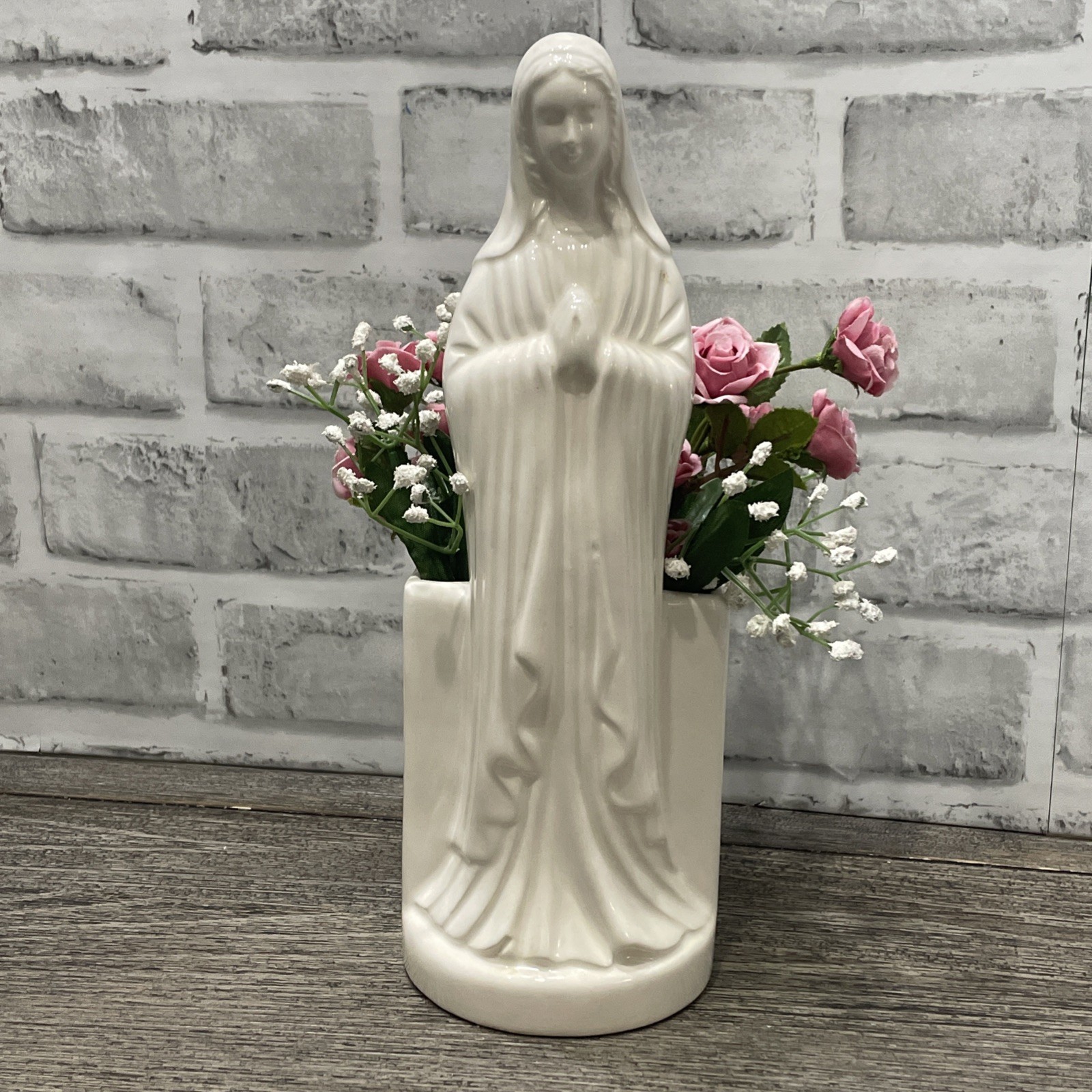 Vintage Ceramic Praying Madonna Virgin Mother Mary Relpo Planter Vase MCM 10” Vintage Ceramic Praying Madonna Virgin Mother Mary Relpo Planter Vase MCM 10”