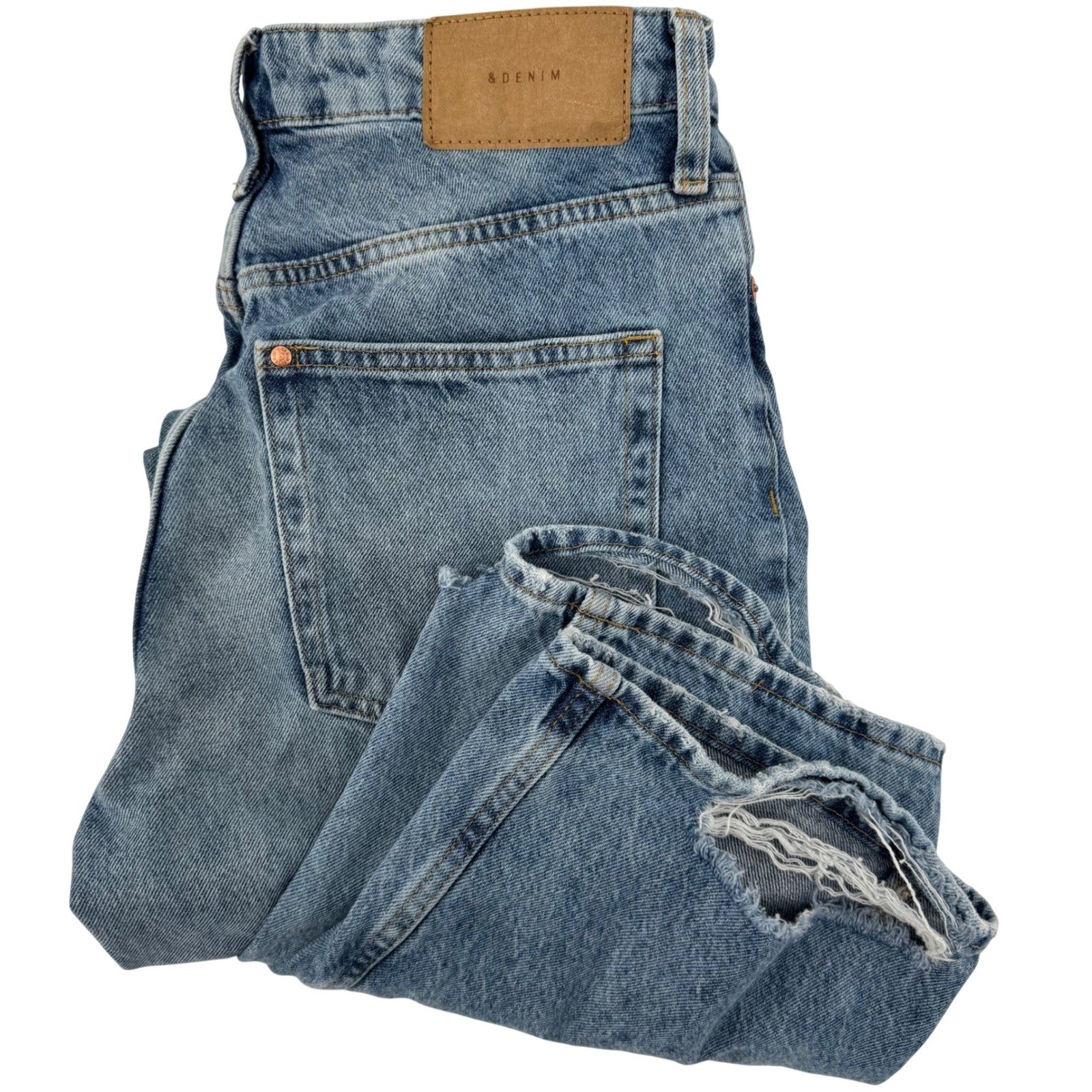 H&M Womens Size 6 Loose Straight High Waist Ripped Distressed Blue Denim Jeans