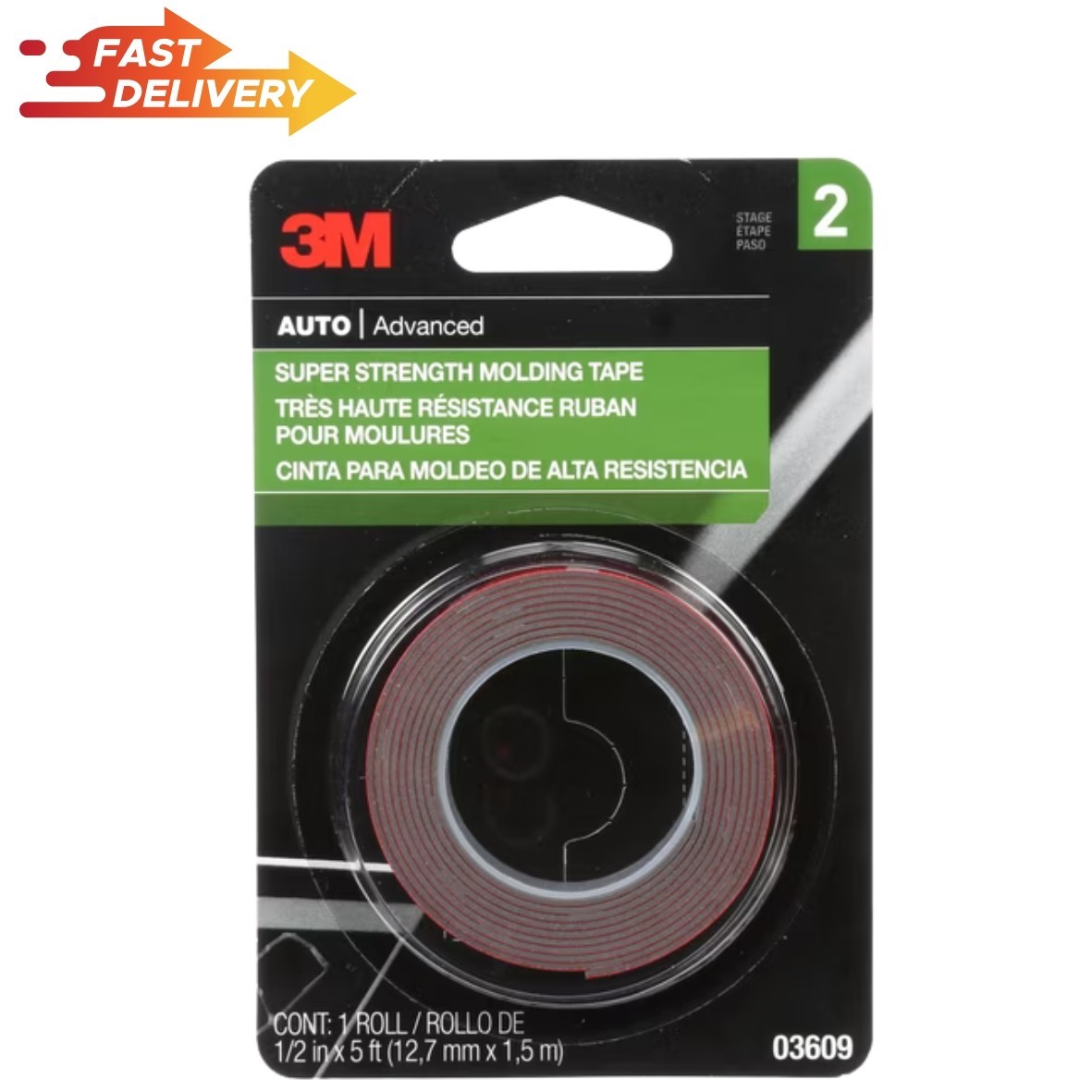 3M Automotive Super Strength Molding Tape, Double-Sided Adhesive, 1/2