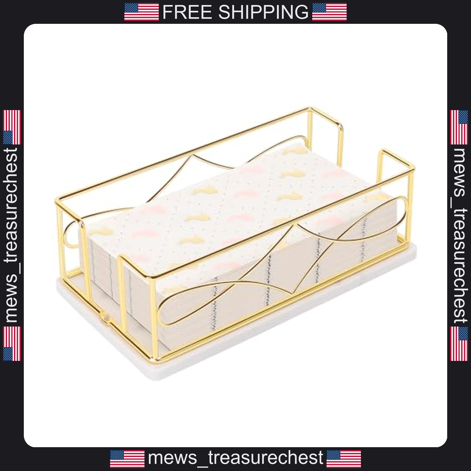 Metal Napkin Holder with Marble Base for Kitchen & Bathroom, 4.9 Inch Width